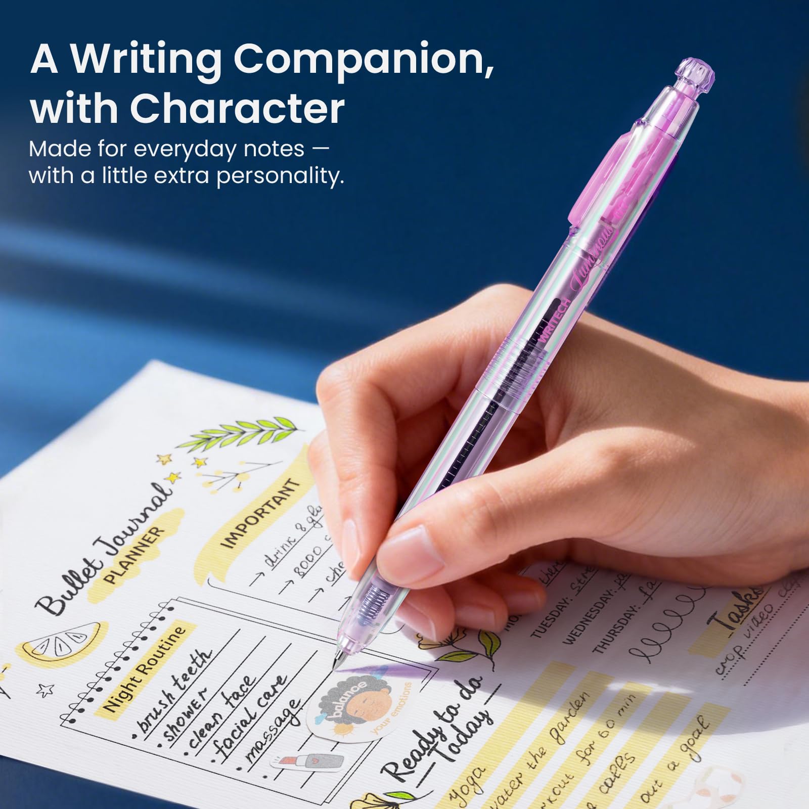 WRITECH Gel Pens Medium Point: Luminous pen set 0.7mm, Black Ink, Includes 2 Pens and 2 Refills, Silent Clicker, Smooth Writing for School Office & Everyday Use