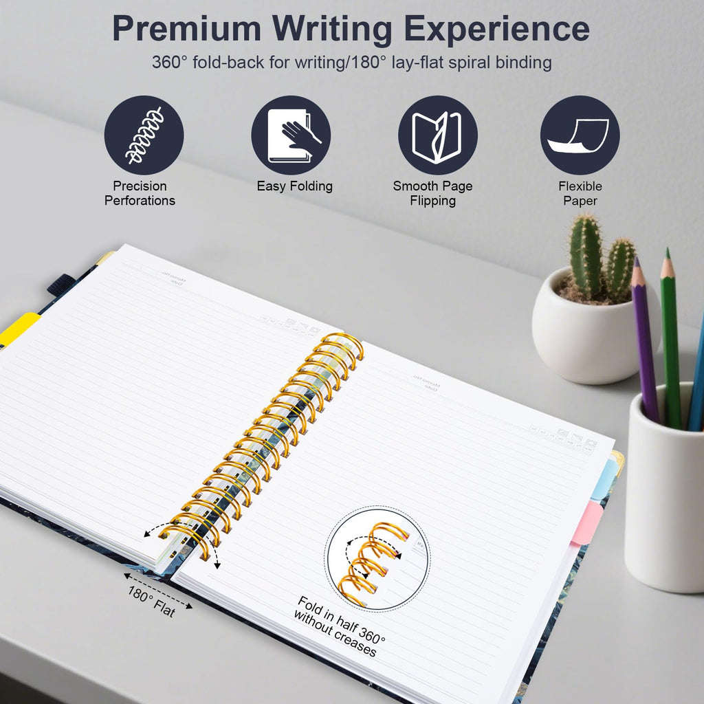 Spiral Journal Notebooks for Work, 300 Pages 5 Subject Notebook College Ruled with Dividers & Tabs, 8''x 10'' Large Notebook Journal for Women Students Note-Taking and Organizer