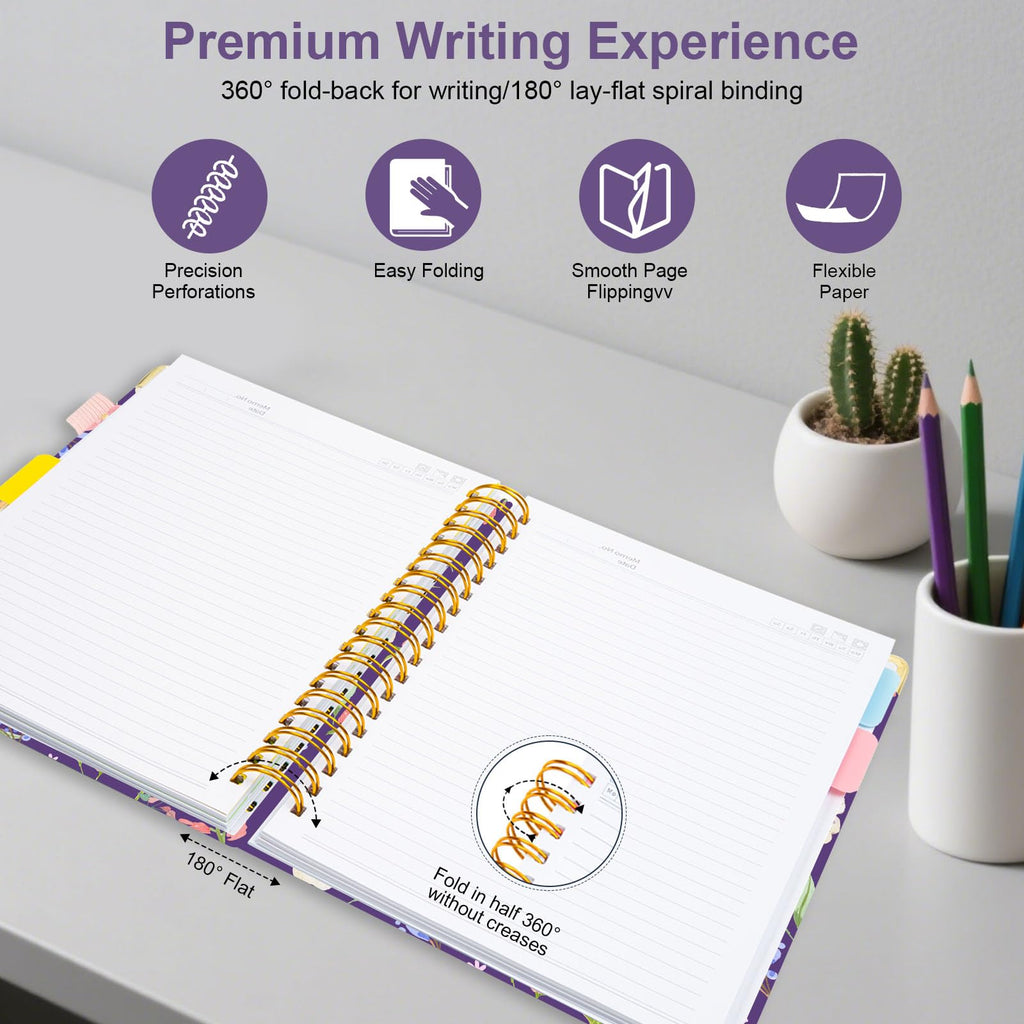 Spiral Journal Notebooks for Work, 300 Pages 5 Subject Notebook College Ruled with Dividers & Tabs, 8''x 10'' Large Notebook Journal for Women Students Note-Taking and Organizer