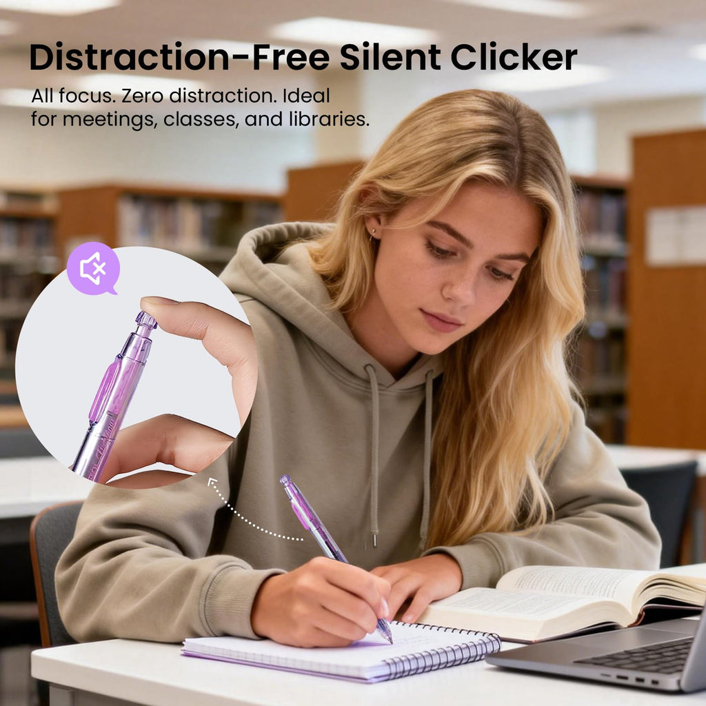 WRITECH Gel Pens Medium Point: Luminous pen set 0.7mm, Black Ink, Includes 2 Pens and 2 Refills, Silent Clicker, Smooth Writing for School Office & Everyday Use