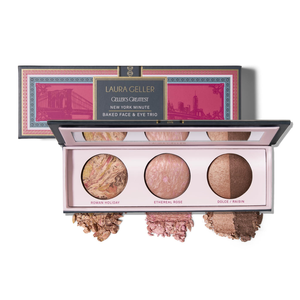 LAURA GELLER NEW YORK Geller's Greatest Lift-n-Glow Baked Trio Palette - Highlighter, Blush, Bronzer - All Skin Tones
