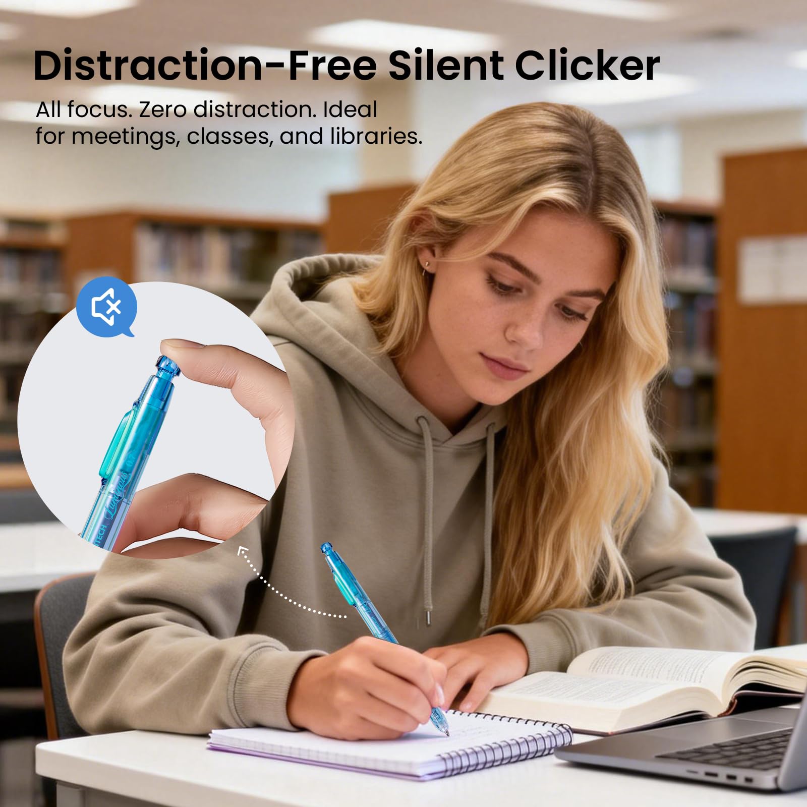 WRITECH Gel Pens Medium Point: Luminous pen set 0.7mm, Black Ink, Includes 2 Pens and 2 Refills, Silent Clicker, Smooth Writing for School Office & Everyday Use