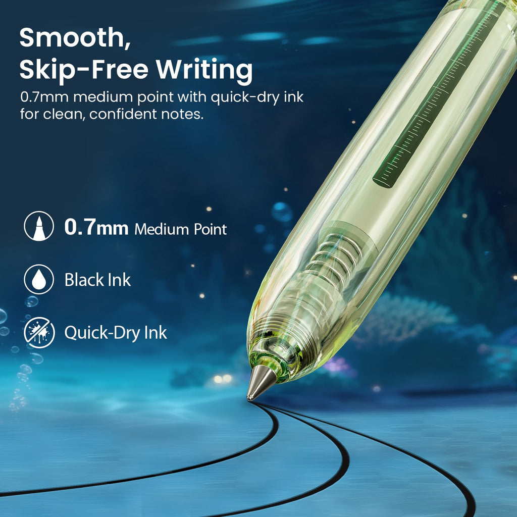WRITECH Gel Pens Medium Point: Luminous pen set 0.7mm, Black Ink, Includes 2 Pens and 2 Refills, Silent Clicker, Smooth Writing for School Office & Everyday Use