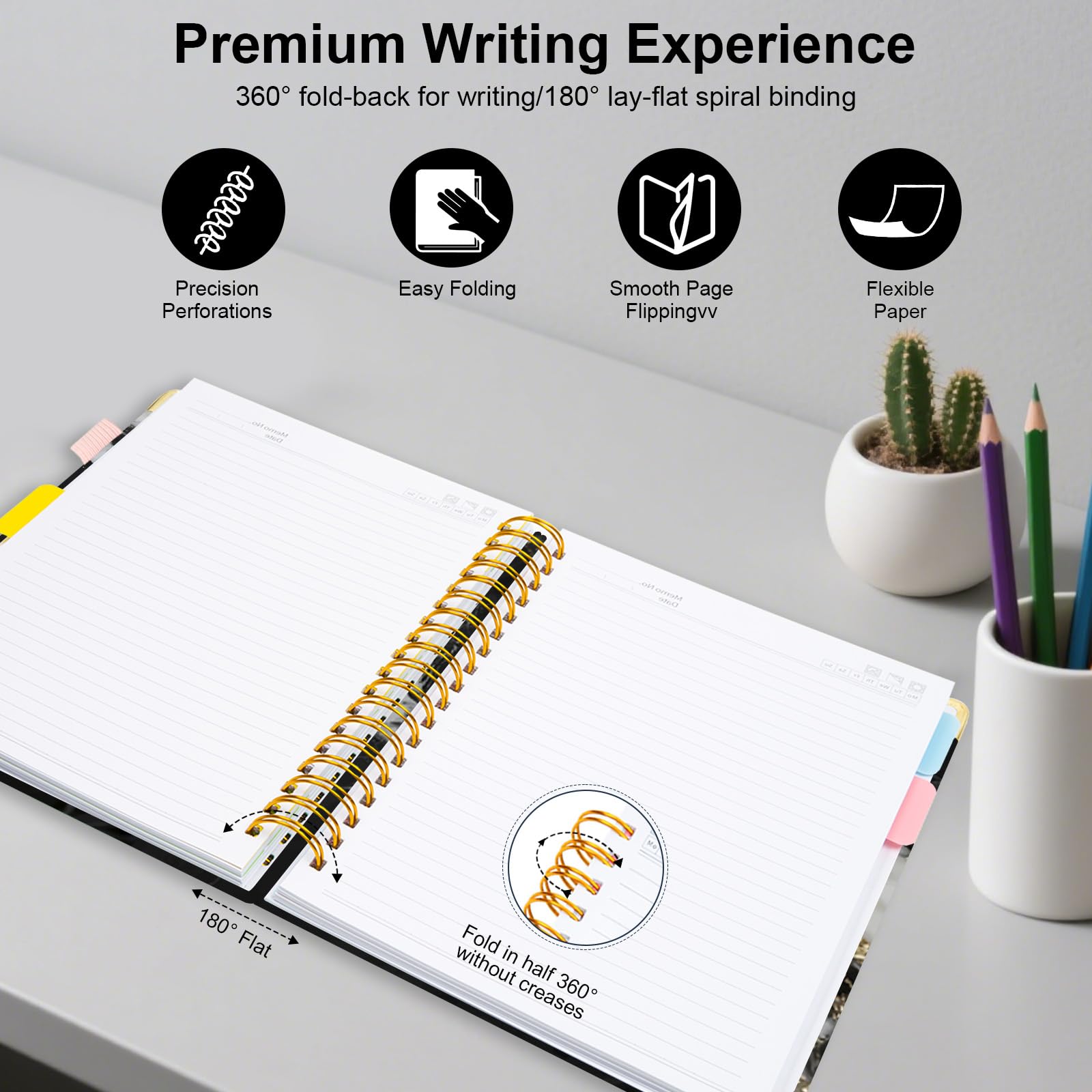 Spiral Journal Notebooks for Work, 300 Pages 5 Subject Notebook College Ruled with Dividers & Tabs, 8''x 10'' Large Notebook Journal for Women Students Note-Taking and Organizer