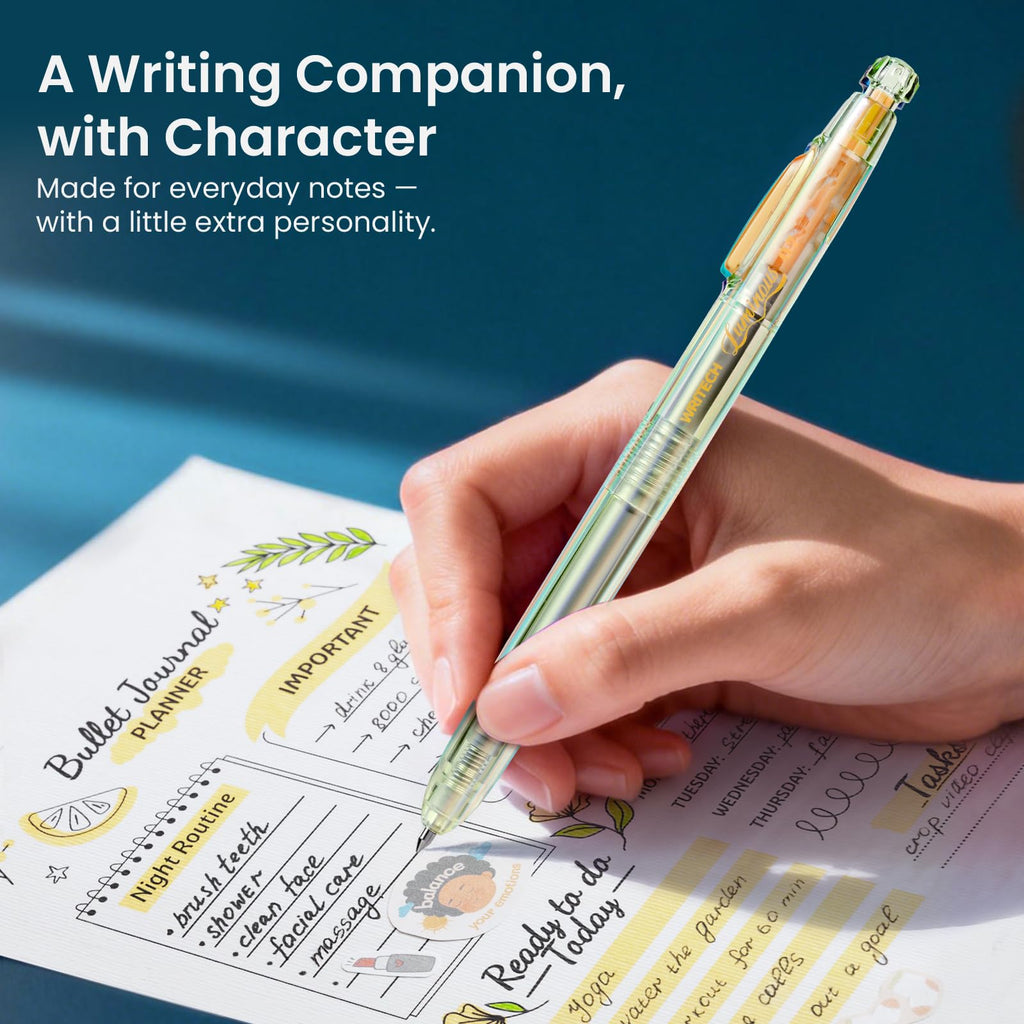 WRITECH Gel Pens Medium Point: Luminous pen set 0.7mm, Black Ink, Includes 2 Pens and 2 Refills, Silent Clicker, Smooth Writing for School Office & Everyday Use