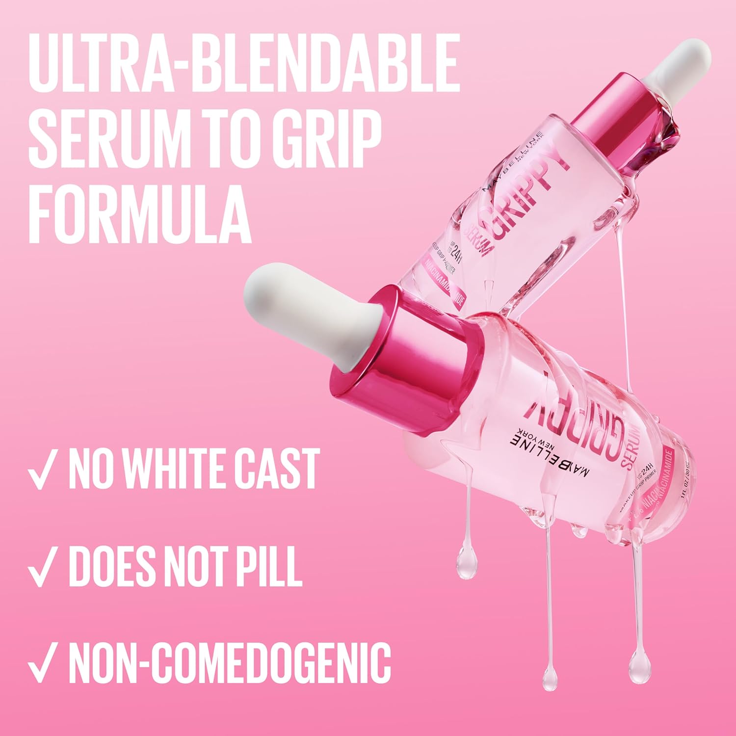 Maybelline Grippy Serum Primer, Hydrating Makeup Primer with 2% Niacinamide For Up To 24HR Make Up Wear, Clear, 1 Count