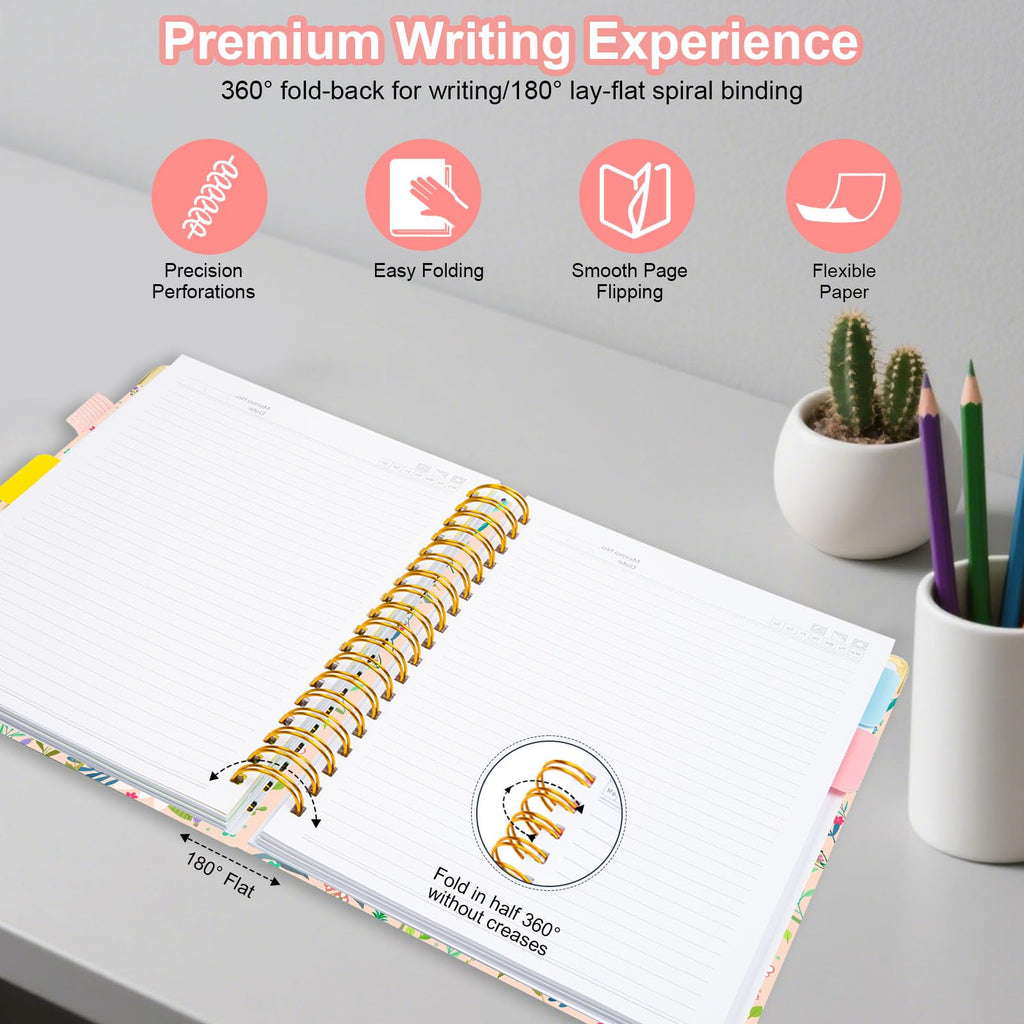 Spiral Journal Notebooks for Work, 300 Pages 5 Subject Notebook College Ruled with Dividers & Tabs, 8''x 10'' Large Notebook Journal for Women Students Note-Taking and Organizer