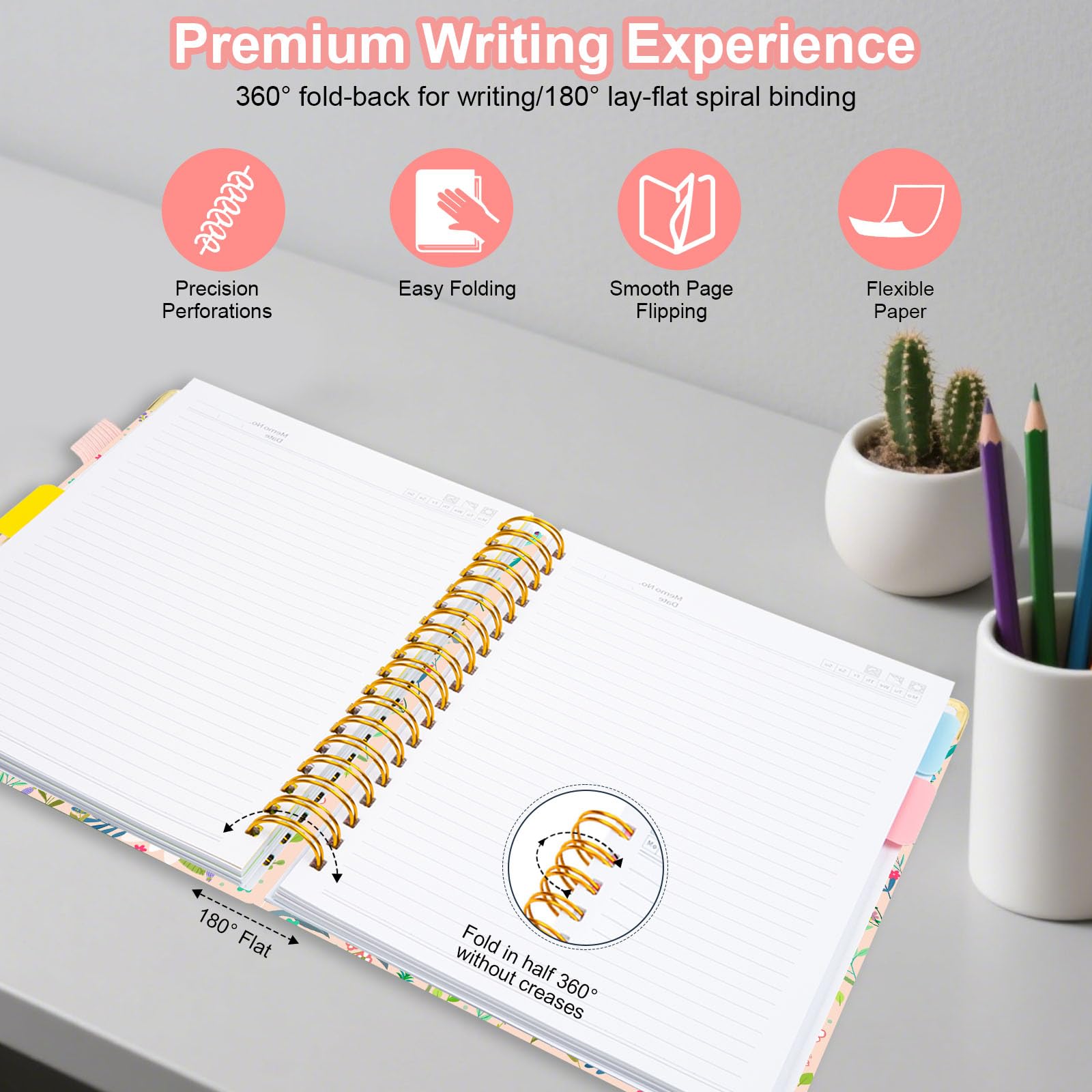 Spiral Journal Notebooks for Work, 300 Pages 5 Subject Notebook College Ruled with Dividers & Tabs, 8''x 10'' Large Notebook Journal for Women Students Note-Taking and Organizer