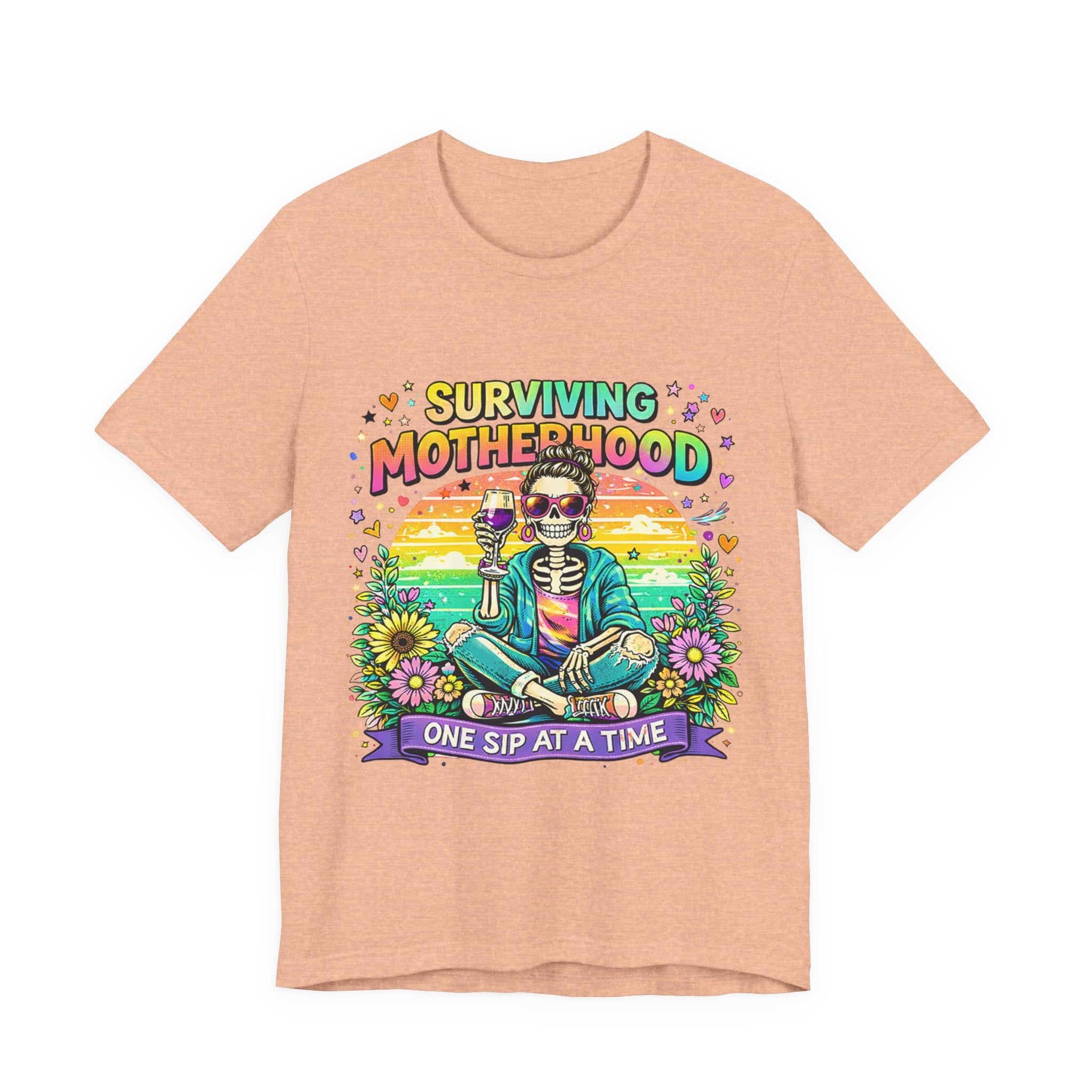 Surviving Motherhood Graphic Tee — "One Sip at a Time" Mom Shirt