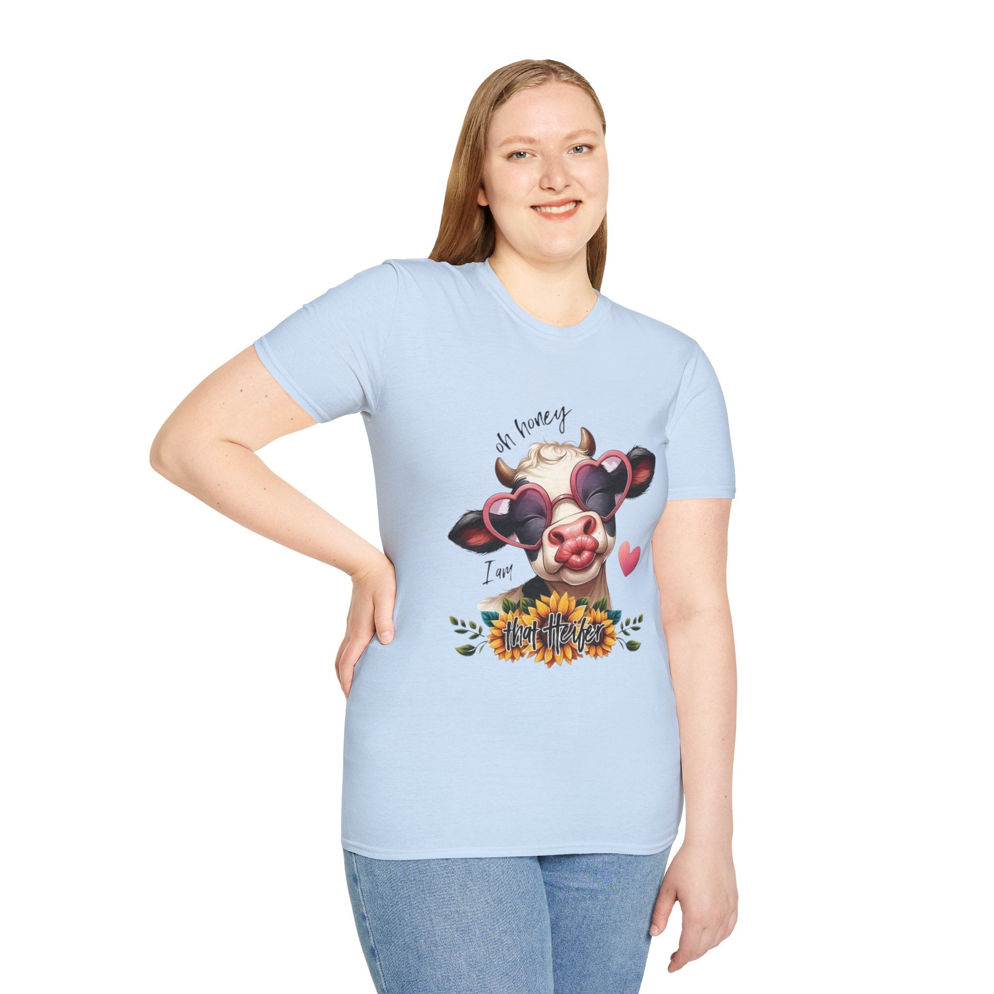 Cow with Heart Sunglasses T-Shirt — "Oh Honey I’m That Cow" Cute Farm Animal Tee