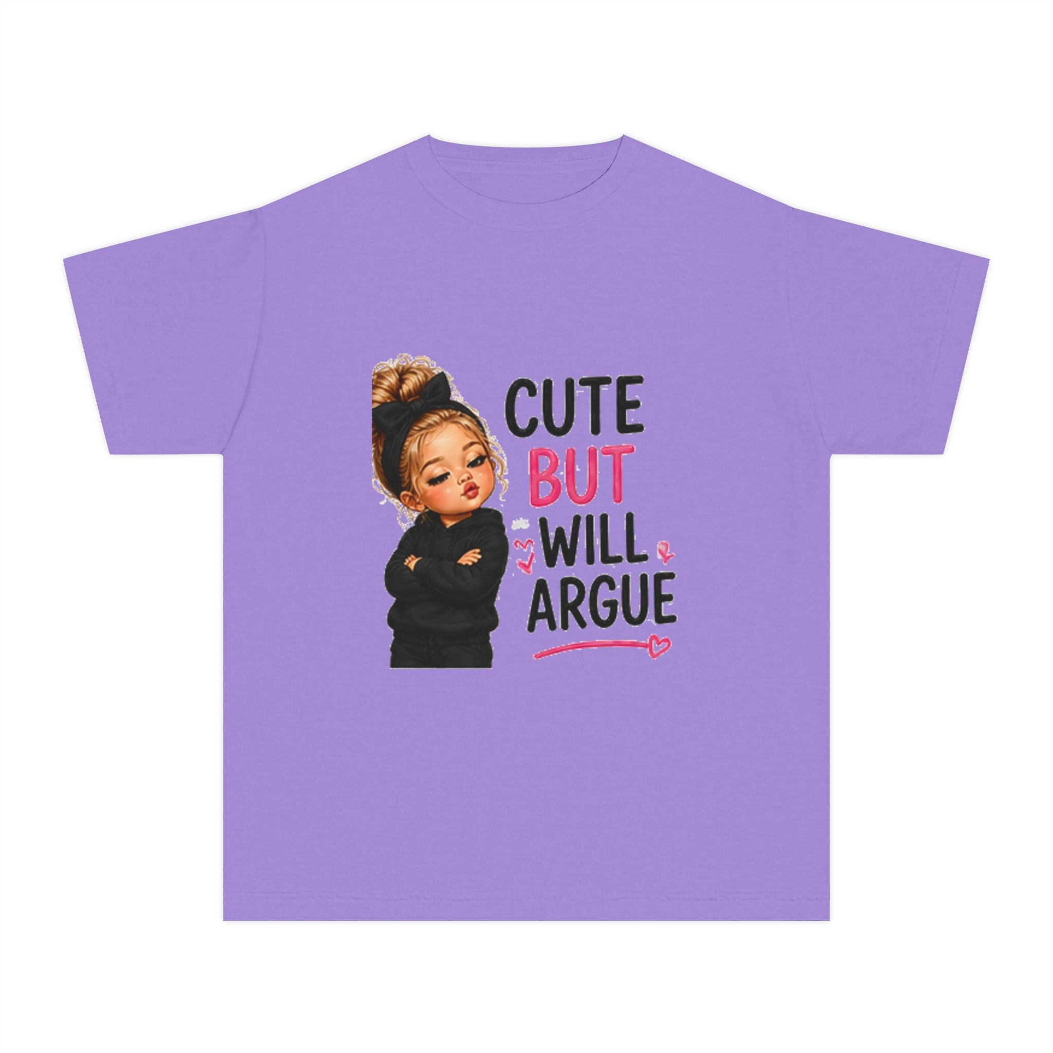 Youth Tee — "Cute But Will Argue" Graphic Kids Shirt