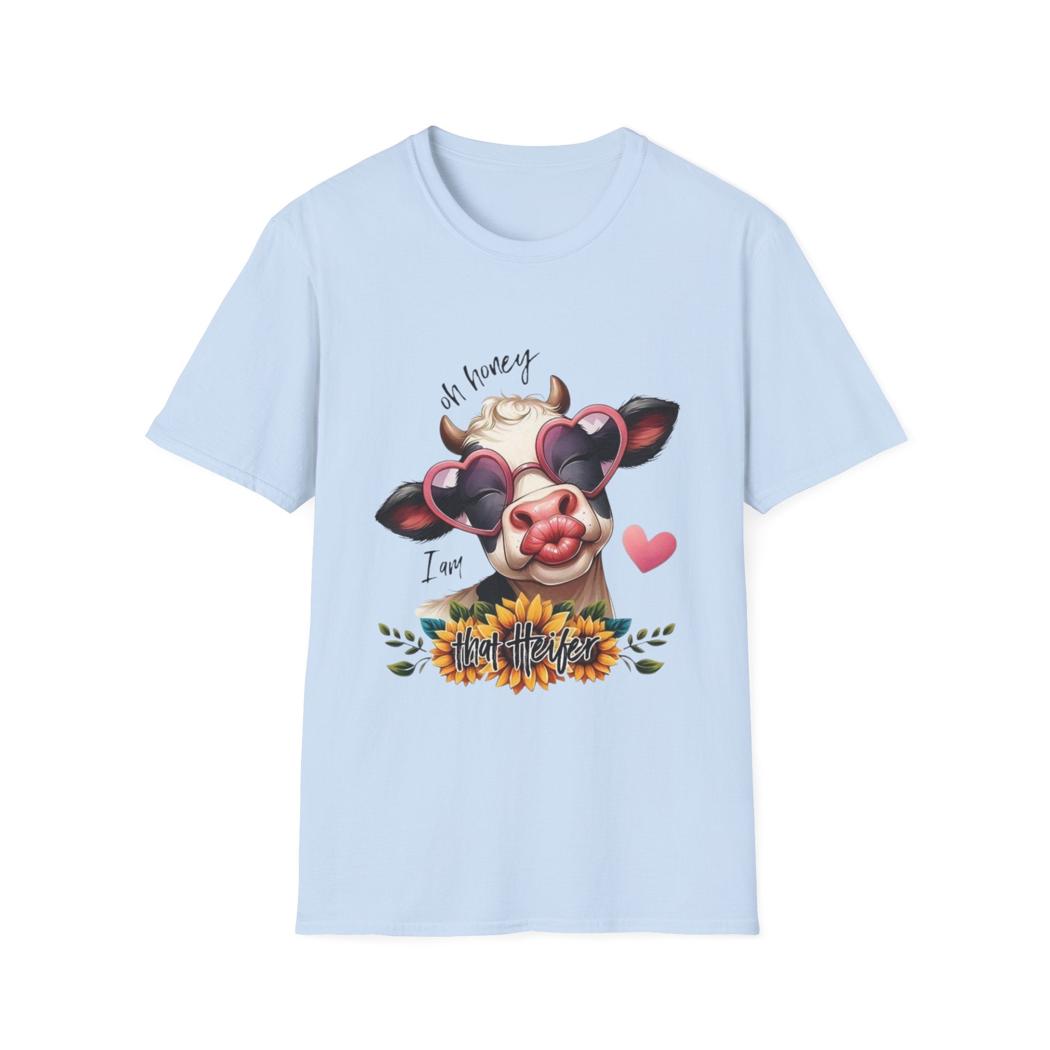 Cow with Heart Sunglasses T-Shirt — "Oh Honey I’m That Cow" Cute Farm Animal Tee