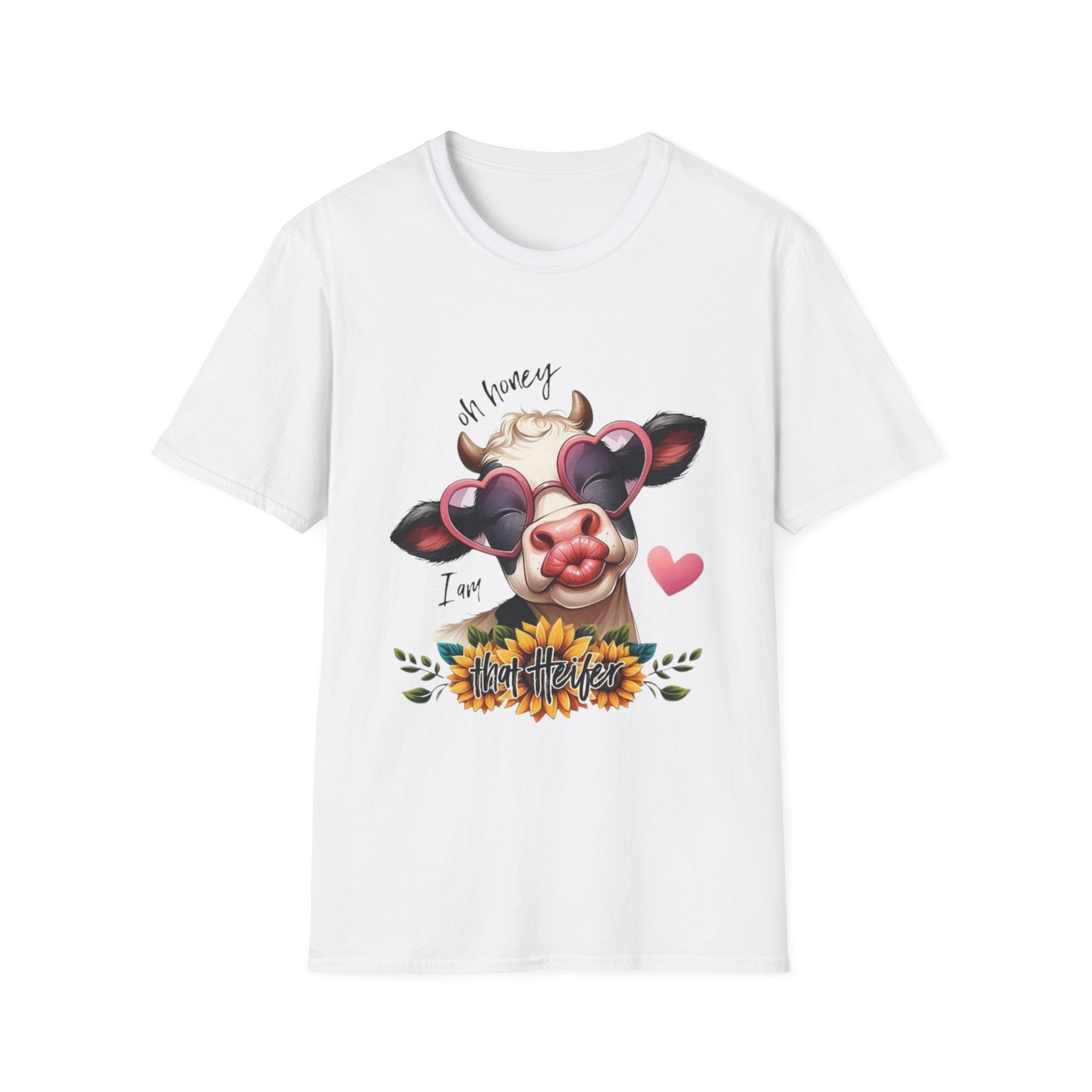 Cow with Heart Sunglasses T-Shirt — "Oh Honey I’m That Cow" Cute Farm Animal Tee