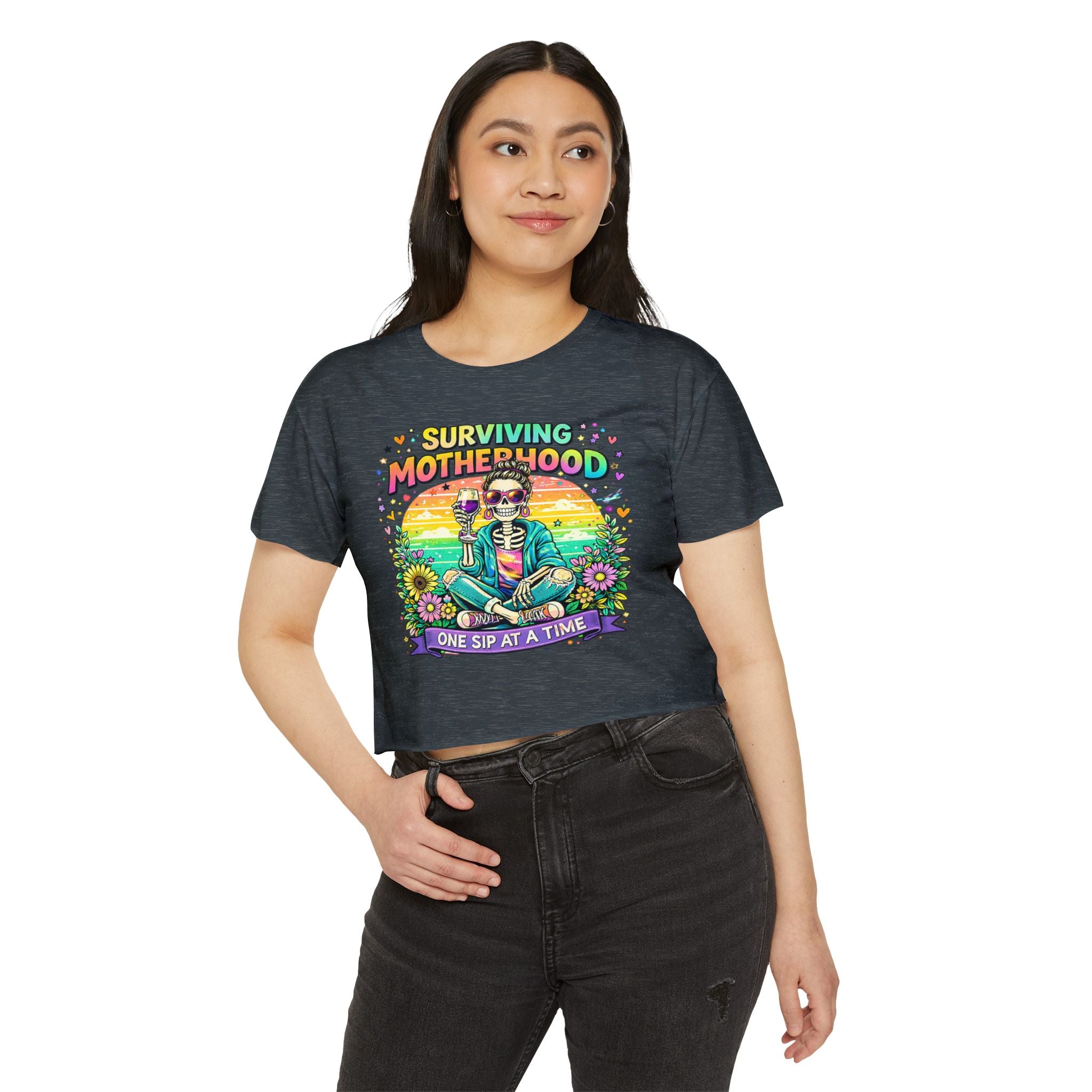 Motherhood Crop Top — "Surviving Motherhood One Sip at a Time" Festival Tee