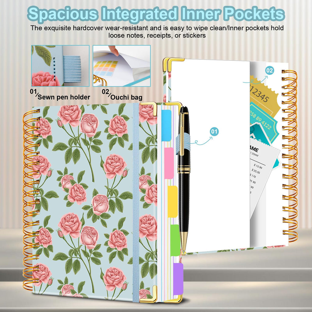 Spiral Journal Notebooks for Work, 300 Pages 5 Subject Notebook College Ruled with Dividers & Tabs, 8''x 10'' Large Notebook Journal for Women Students Note-Taking and Organizer