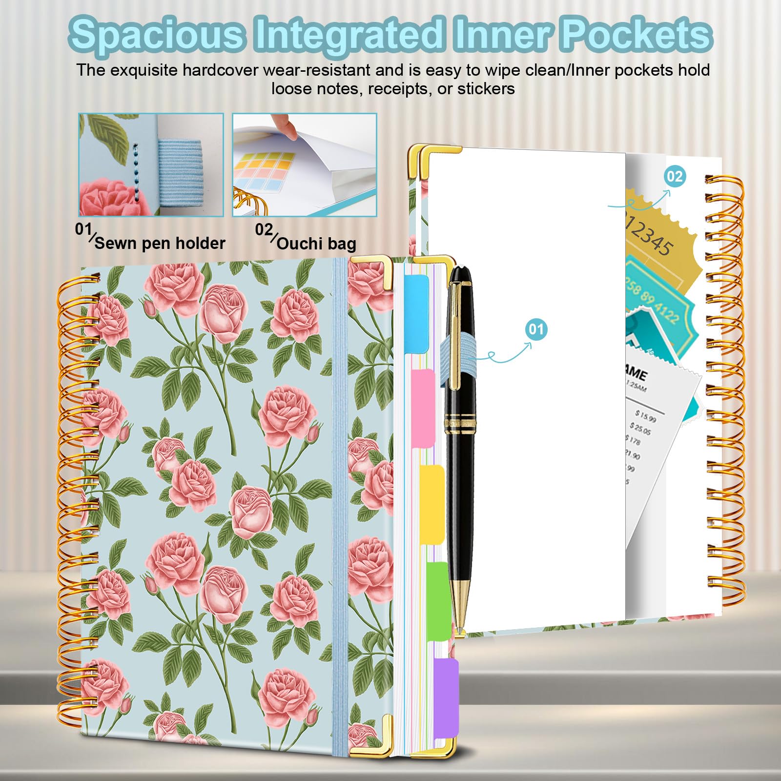 Spiral Journal Notebooks for Work, 300 Pages 5 Subject Notebook College Ruled with Dividers & Tabs, 8''x 10'' Large Notebook Journal for Women Students Note-Taking and Organizer
