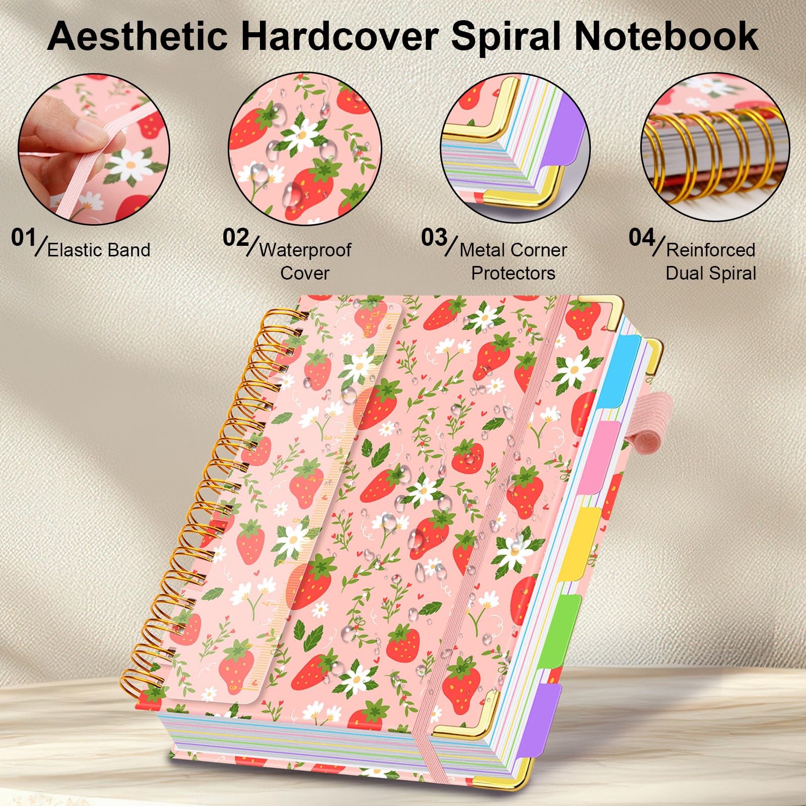 Spiral Journal Notebooks for Work, 300 Pages 5 Subject Notebook College Ruled with Dividers & Tabs, 8''x 10'' Large Notebook Journal for Women Students Note-Taking and Organizer