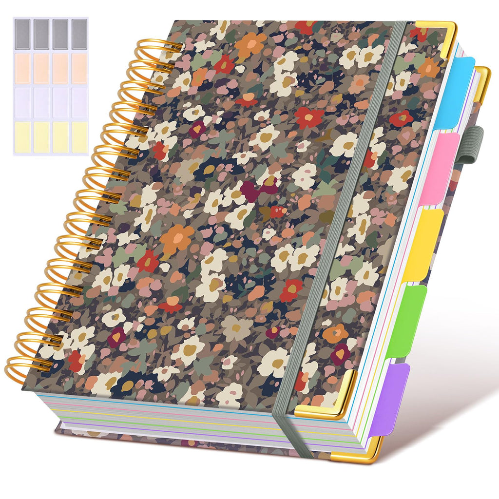 Hardcover Spiral Notebook Journal with Removable Dividers Tabs, 300 Pages Leather 5 Subject Notebook College Ruled, 8"x10" Large B5 Notebooks for Work School Note taking, Lined Journal for Women, Pink