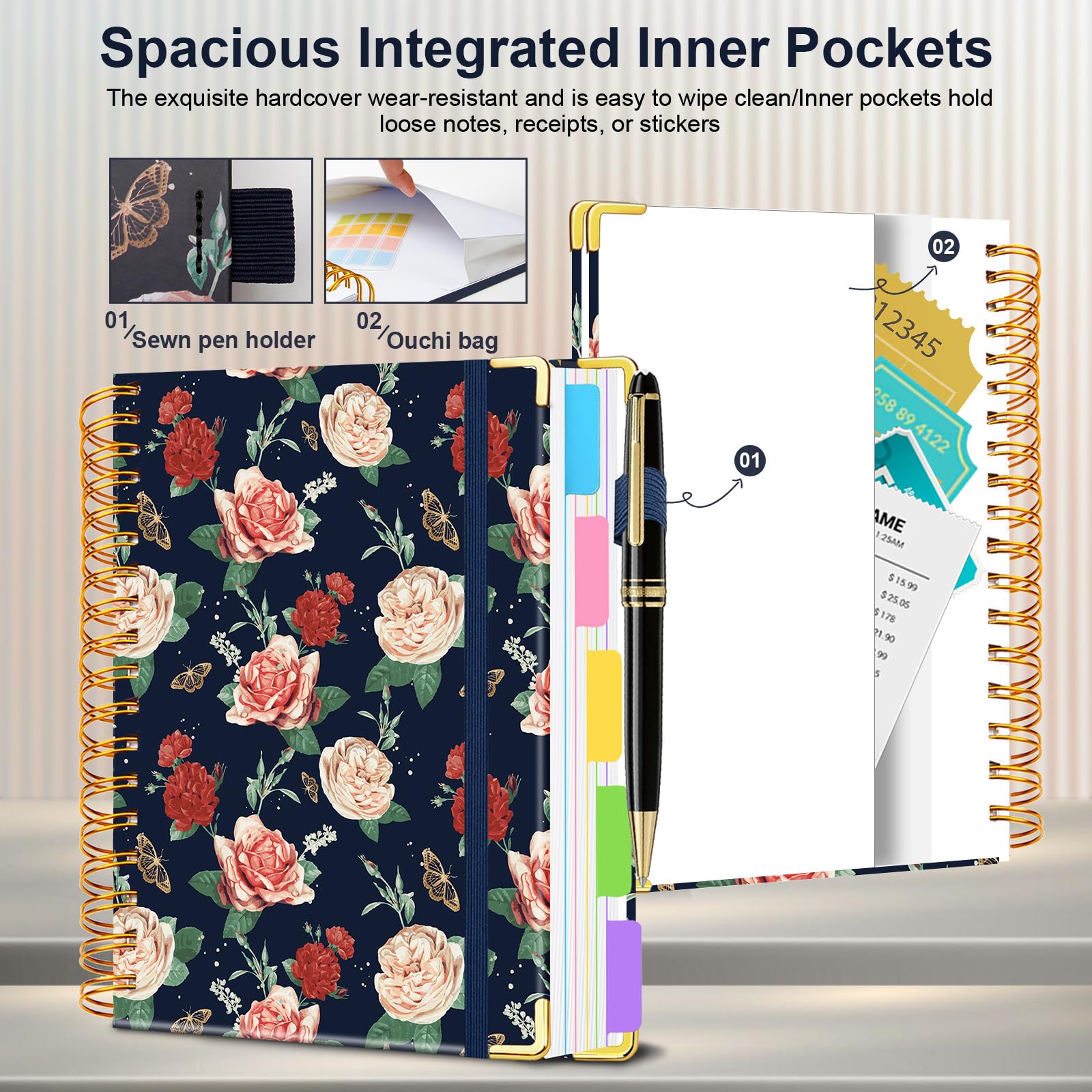 Spiral Journal Notebooks for Work, 300 Pages 5 Subject Notebook College Ruled with Dividers & Tabs, 8''x 10'' Large Notebook Journal for Women Students Note-Taking and Organizer