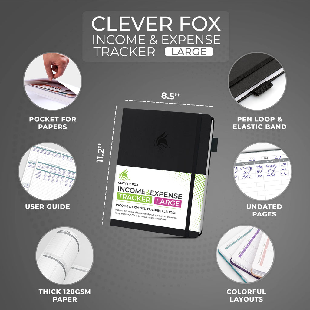 Clever Fox Income & Expense Tracker Large – Accounting & Bookkeeping Ledger Book for Small Business – 2-Year Record Notebook, A4 (Rose Gold)