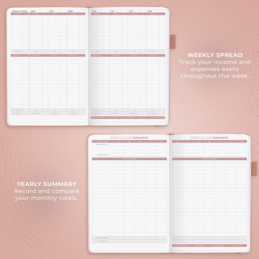 Clever Fox Income & Expense Tracker Large – Accounting & Bookkeeping Ledger Book for Small Business – 2-Year Record Notebook, A4 (Rose Gold)