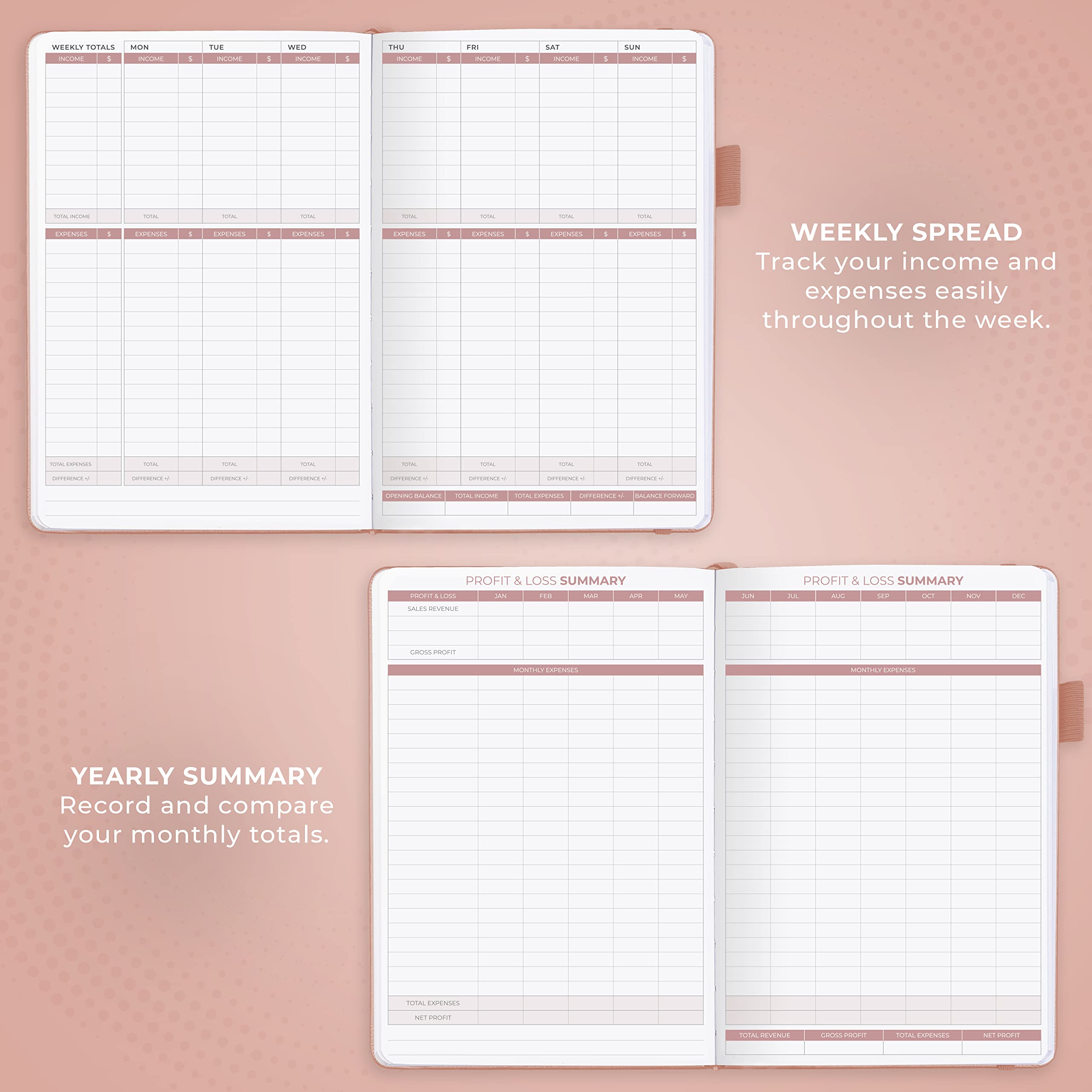 Clever Fox Income & Expense Tracker Large – Accounting & Bookkeeping Ledger Book for Small Business – 2-Year Record Notebook, A4 (Rose Gold)