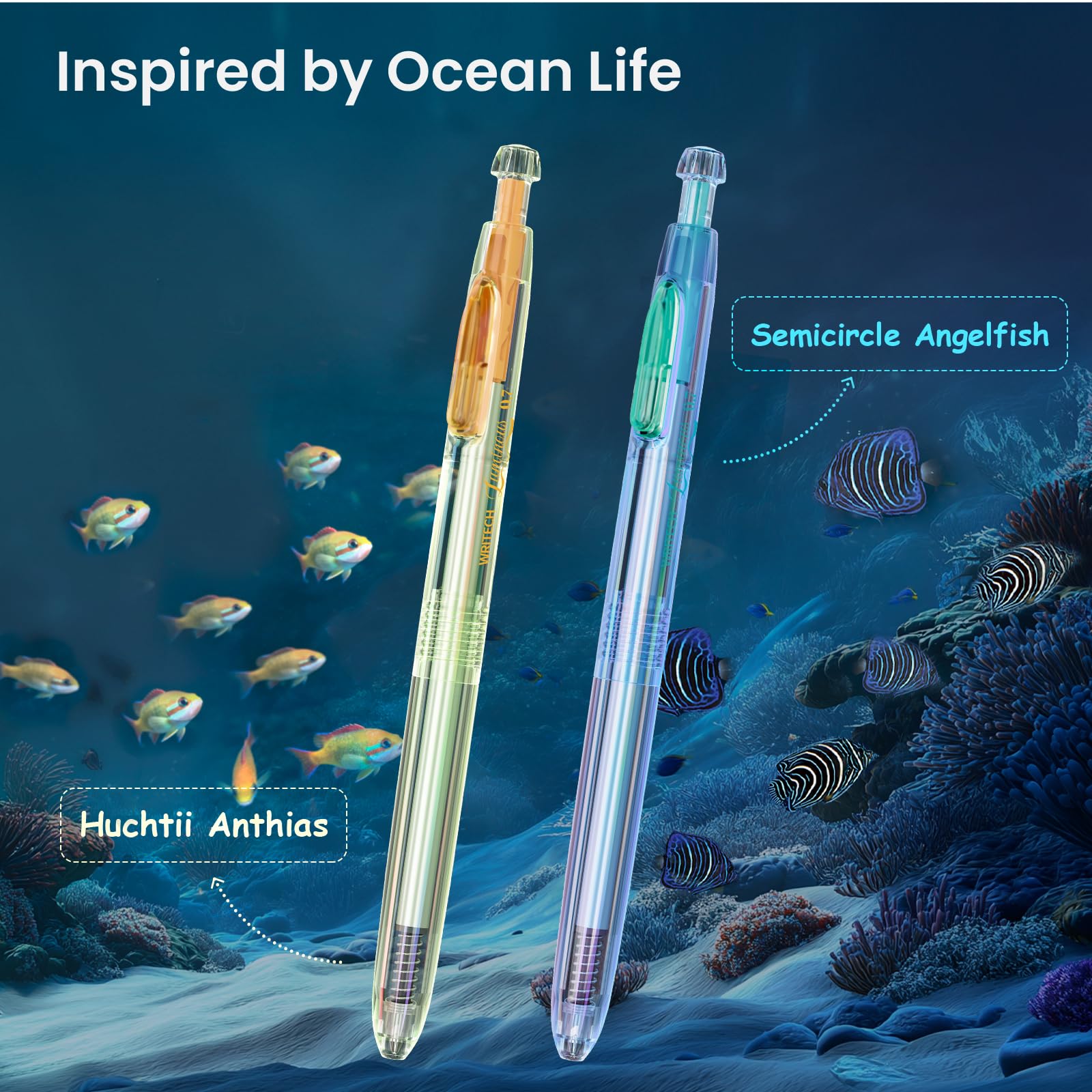 WRITECH Gel Pens Medium Point: Luminous pen set 0.7mm, Black Ink, Includes 2 Pens and 2 Refills, Silent Clicker, Smooth Writing for School Office & Everyday Use