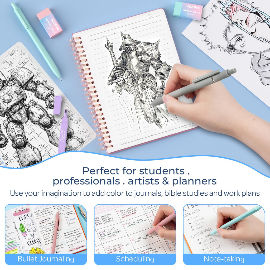 Nicpro 50PCS Cute Spiral Notebook Stationary Set For Women, Bible Journal Set, 3PCS A5 Spiral Notebook, Gel Pens, Sticky Notes & Tabs, Gift Box, Mechanical Pencils for Study Aesthetic School Supplies