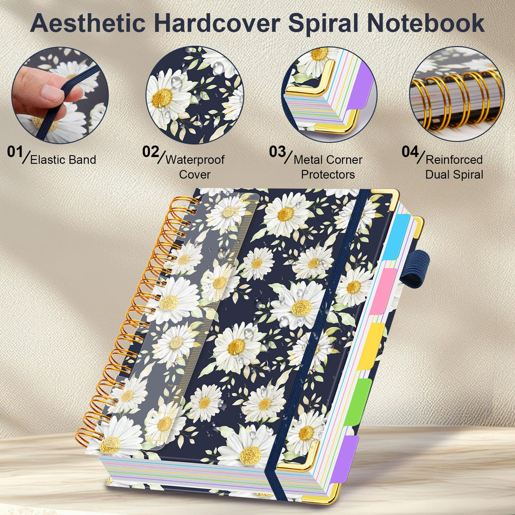 Spiral Journal Notebooks for Work, 300 Pages 5 Subject Notebook College Ruled with Dividers & Tabs, 8''x 10'' Large Notebook Journal for Women Students Note-Taking and Organizer