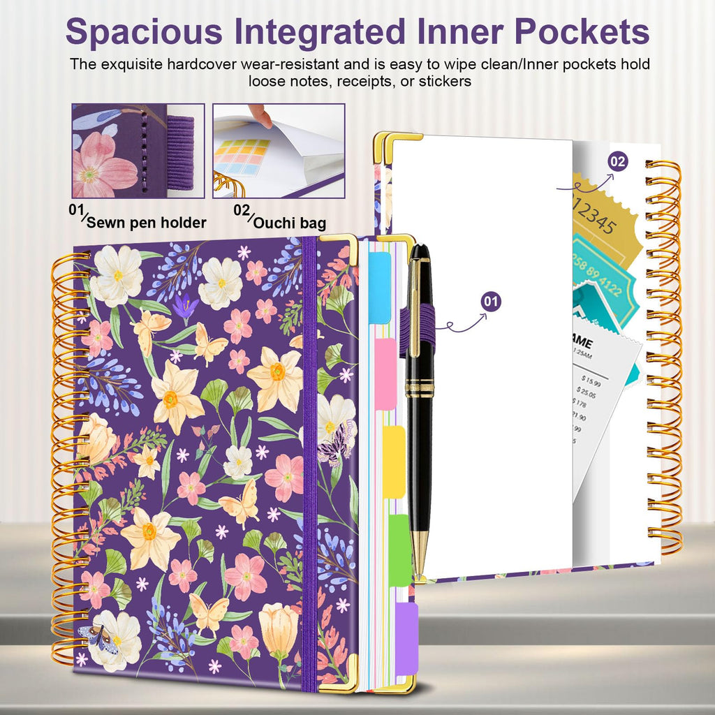 Spiral Journal Notebooks for Work, 300 Pages 5 Subject Notebook College Ruled with Dividers & Tabs, 8''x 10'' Large Notebook Journal for Women Students Note-Taking and Organizer