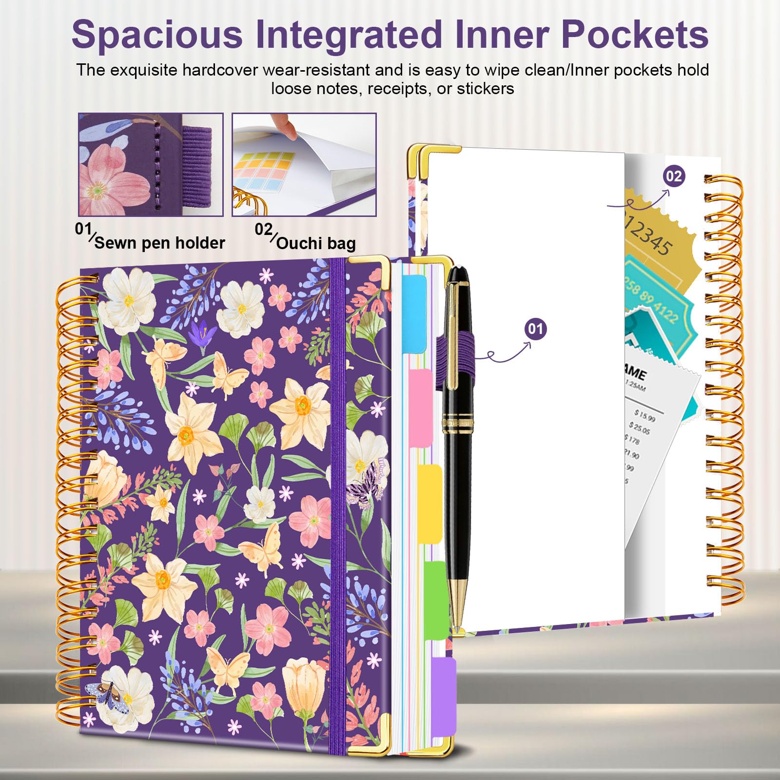 Spiral Journal Notebooks for Work, 300 Pages 5 Subject Notebook College Ruled with Dividers & Tabs, 8''x 10'' Large Notebook Journal for Women Students Note-Taking and Organizer