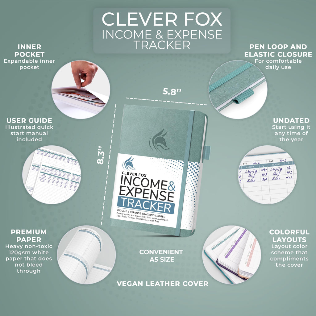 Clever Fox Income & Expense Tracker Large – Accounting & Bookkeeping Ledger Book for Small Business – 2-Year Record Notebook, A4 (Rose Gold)