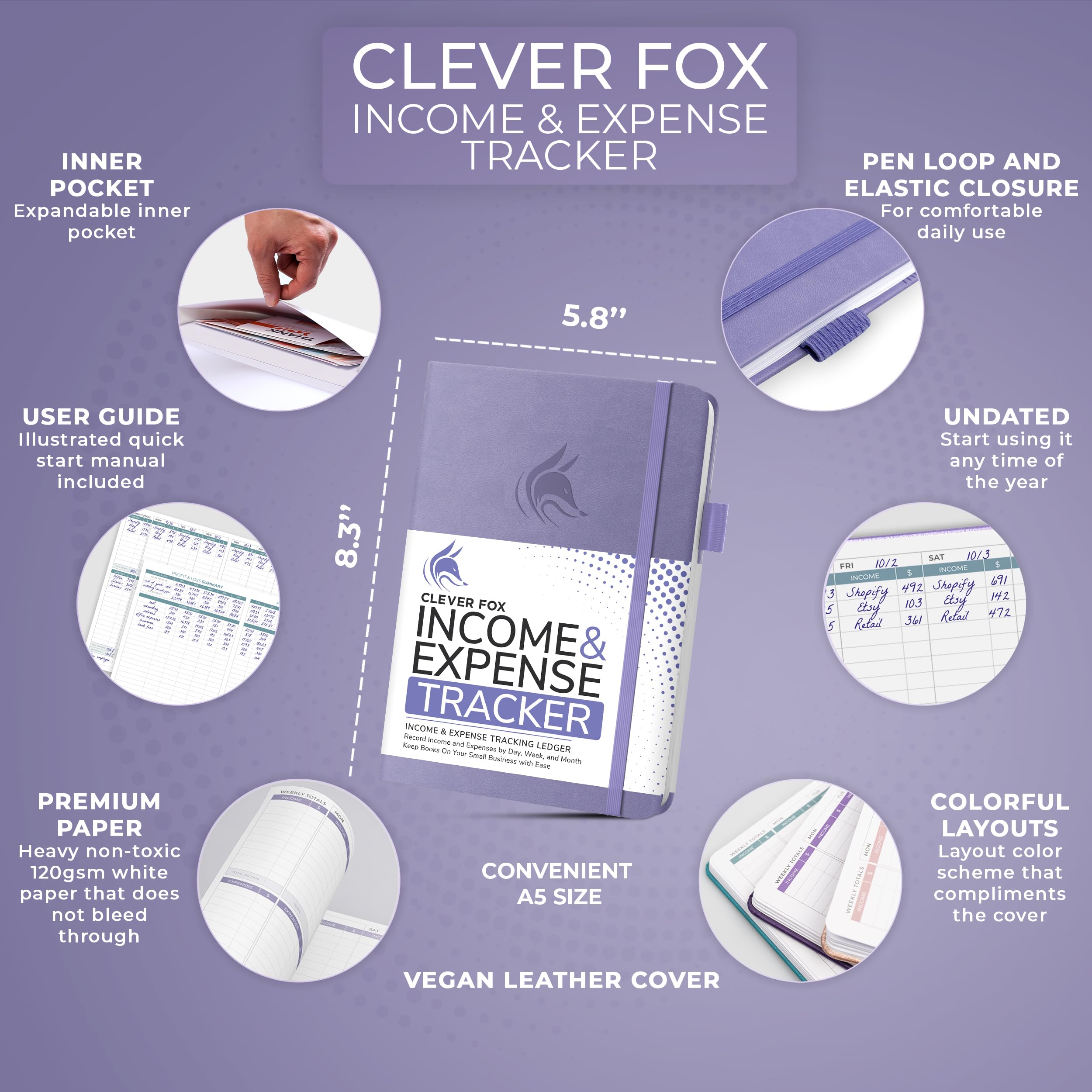 Clever Fox Income & Expense Tracker Large – Accounting & Bookkeeping Ledger Book for Small Business – 2-Year Record Notebook, A4 (Rose Gold)