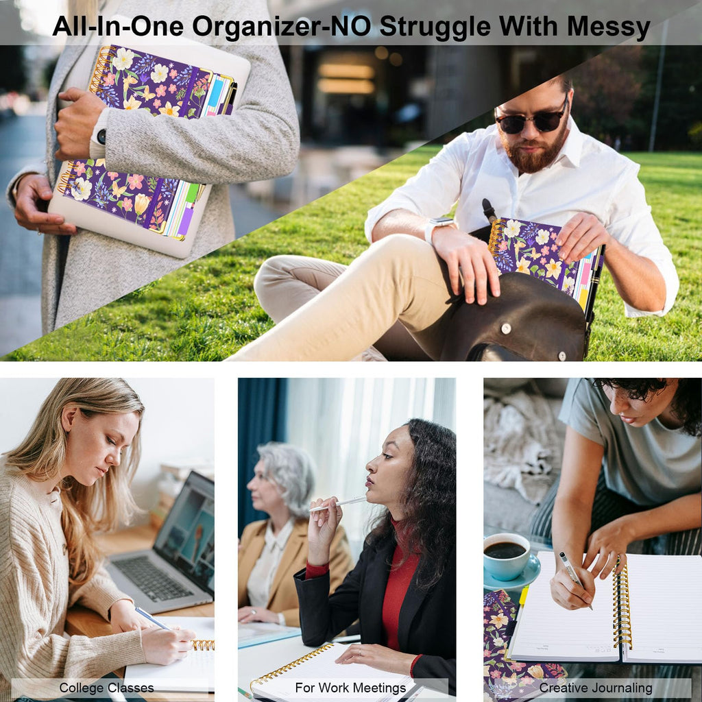 Spiral Journal Notebooks for Work, 300 Pages 5 Subject Notebook College Ruled with Dividers & Tabs, 8''x 10'' Large Notebook Journal for Women Students Note-Taking and Organizer