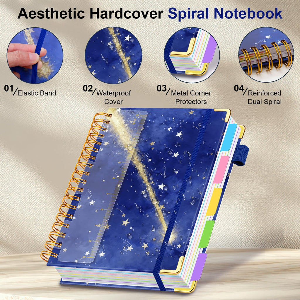 Spiral Journal Notebooks for Work, 300 Pages 5 Subject Notebook College Ruled with Dividers & Tabs, 8''x 10'' Large Notebook Journal for Women Students Note-Taking and Organizer