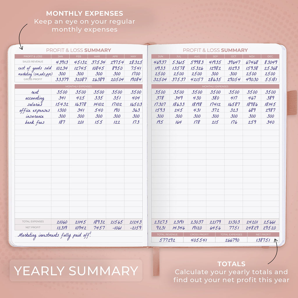 Clever Fox Income & Expense Tracker Large – Accounting & Bookkeeping Ledger Book for Small Business – 2-Year Record Notebook, A4 (Rose Gold)