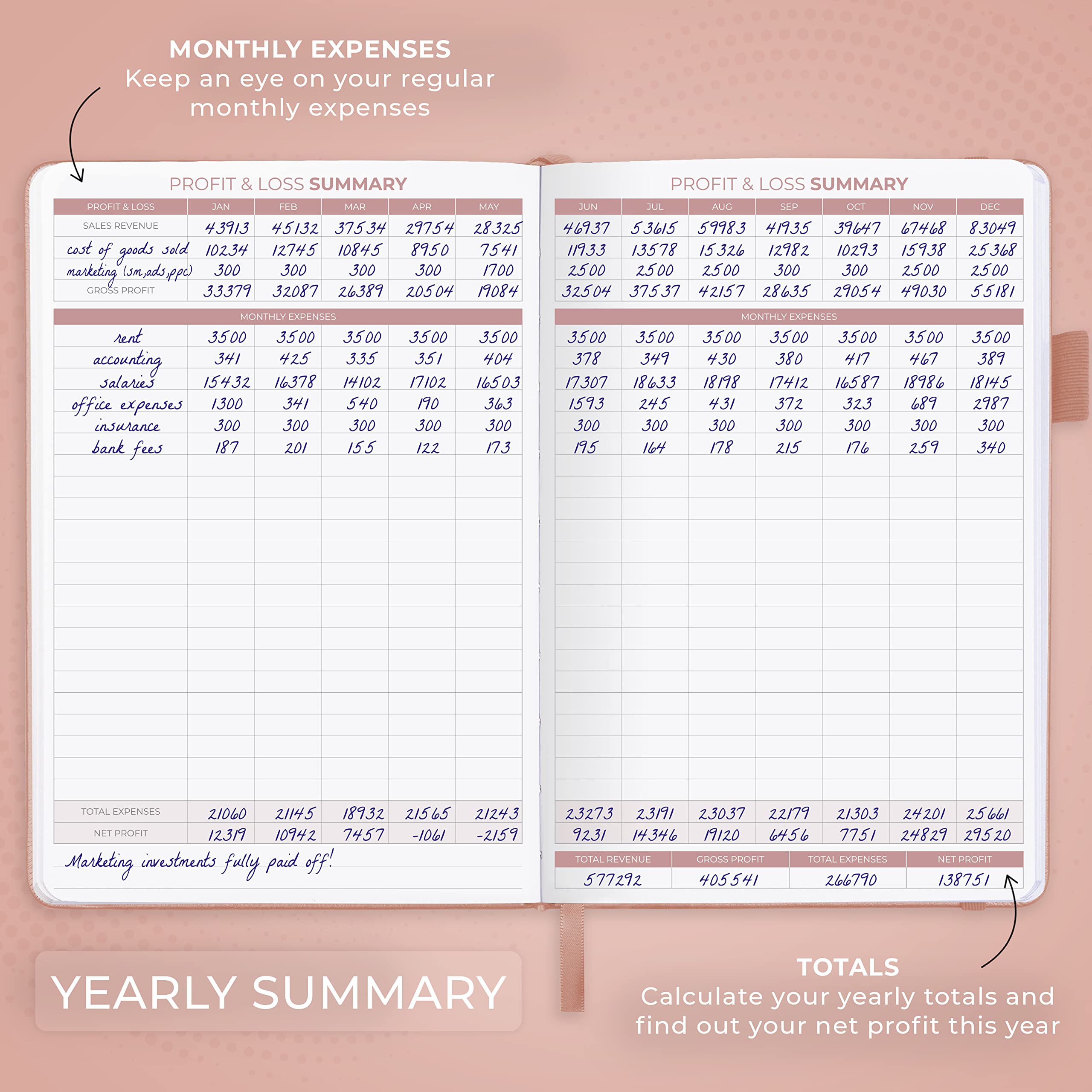 Clever Fox Income & Expense Tracker Large – Accounting & Bookkeeping Ledger Book for Small Business – 2-Year Record Notebook, A4 (Rose Gold)