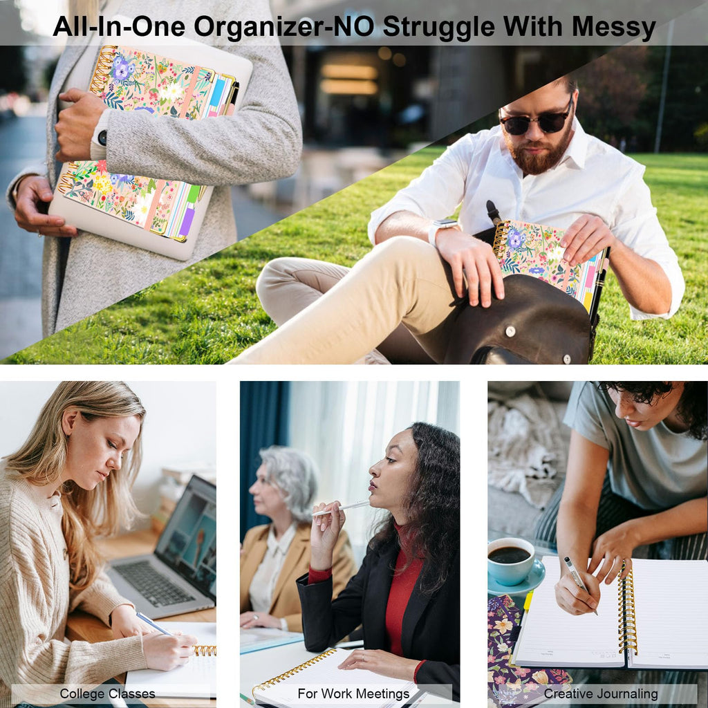 Spiral Journal Notebooks for Work, 300 Pages 5 Subject Notebook College Ruled with Dividers & Tabs, 8''x 10'' Large Notebook Journal for Women Students Note-Taking and Organizer