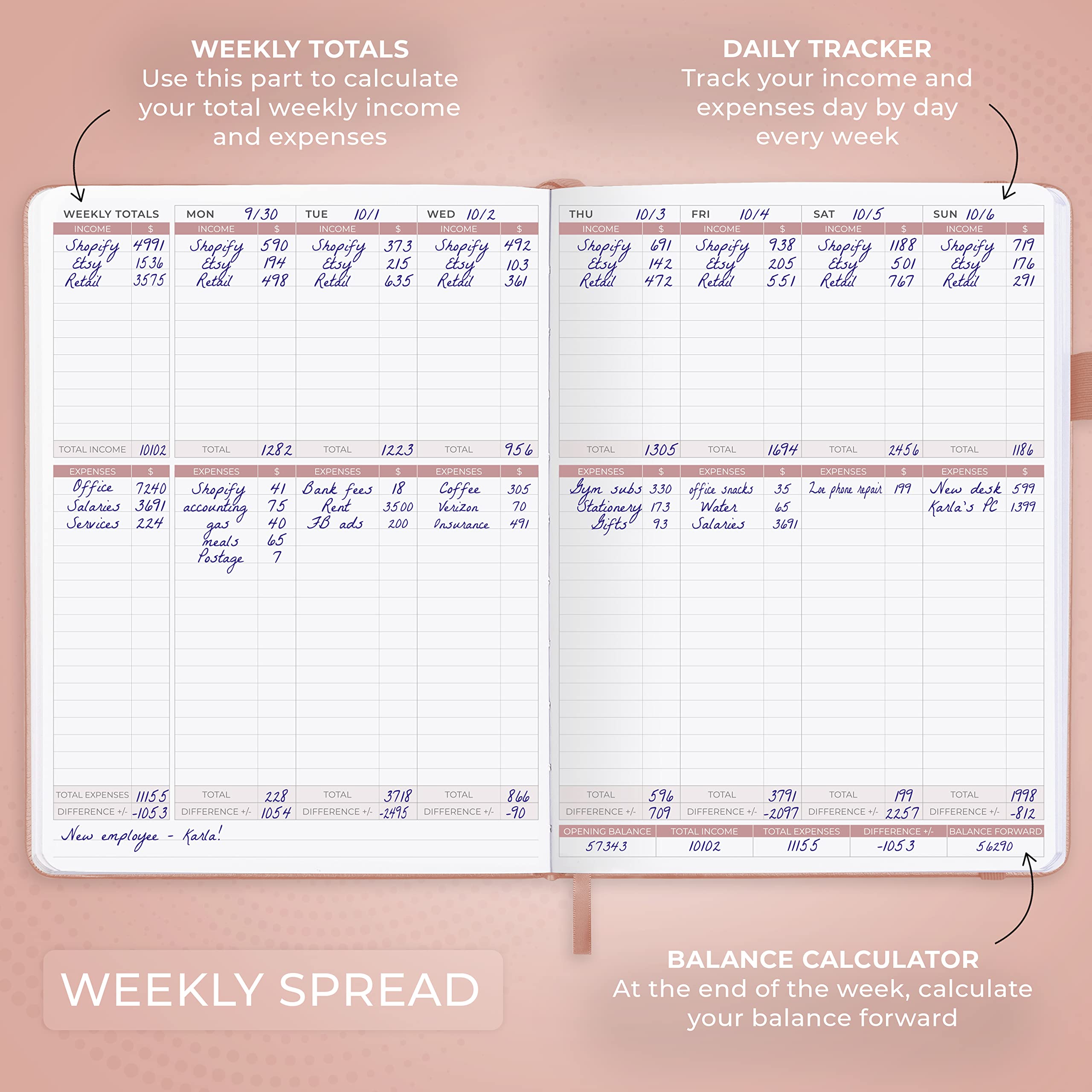 Clever Fox Income & Expense Tracker Large – Accounting & Bookkeeping Ledger Book for Small Business – 2-Year Record Notebook, A4 (Rose Gold)