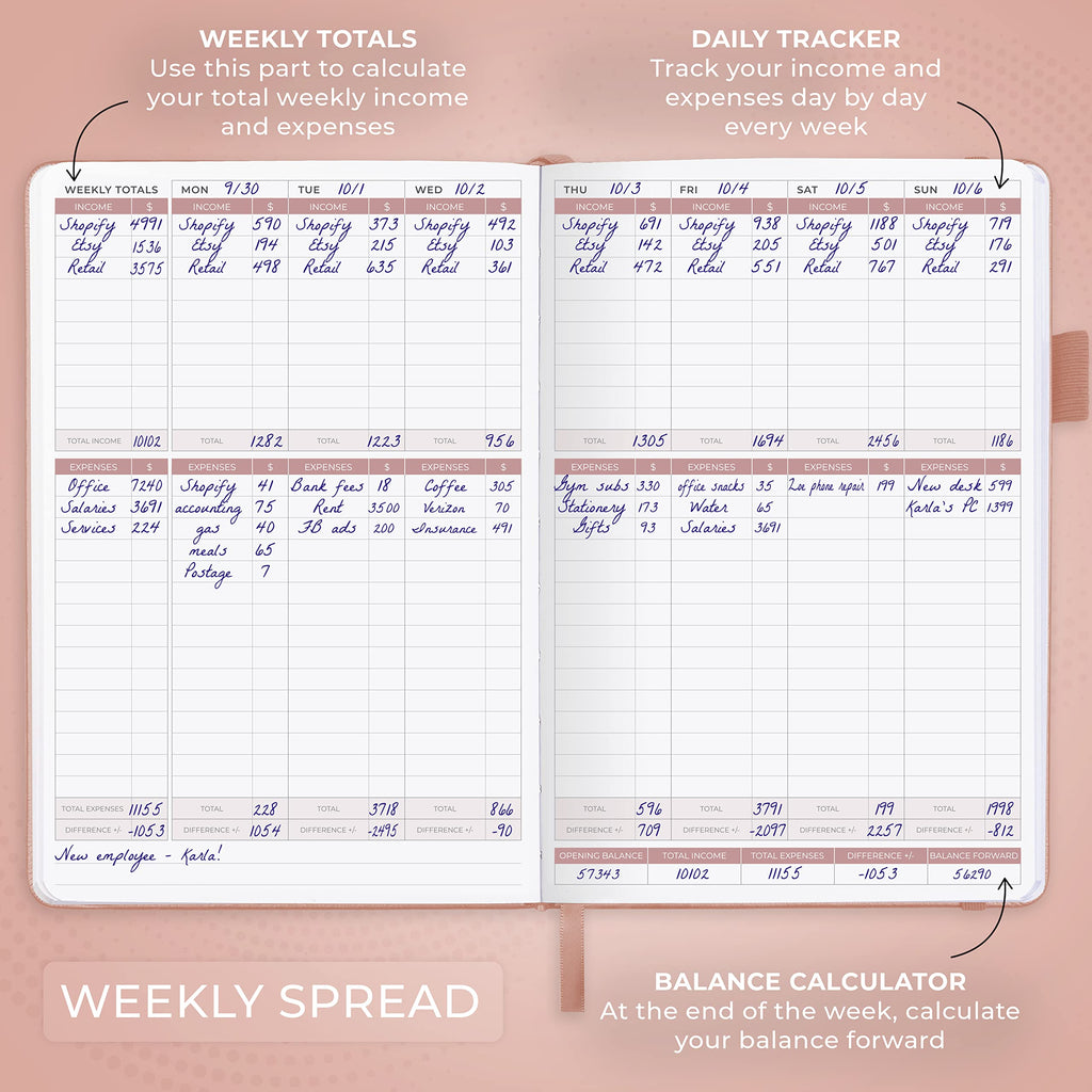 Clever Fox Income & Expense Tracker Large – Accounting & Bookkeeping Ledger Book for Small Business – 2-Year Record Notebook, A4 (Rose Gold)