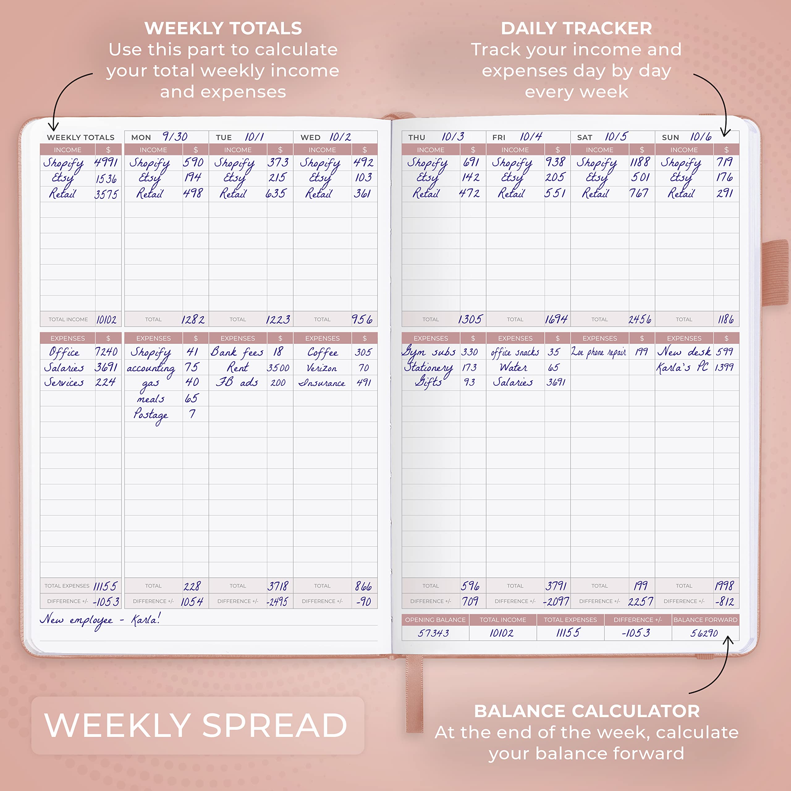 Clever Fox Income & Expense Tracker Large – Accounting & Bookkeeping Ledger Book for Small Business – 2-Year Record Notebook, A4 (Rose Gold)