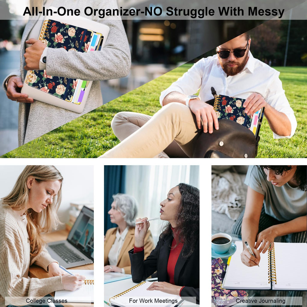 Spiral Journal Notebooks for Work, 300 Pages 5 Subject Notebook College Ruled with Dividers & Tabs, 8''x 10'' Large Notebook Journal for Women Students Note-Taking and Organizer