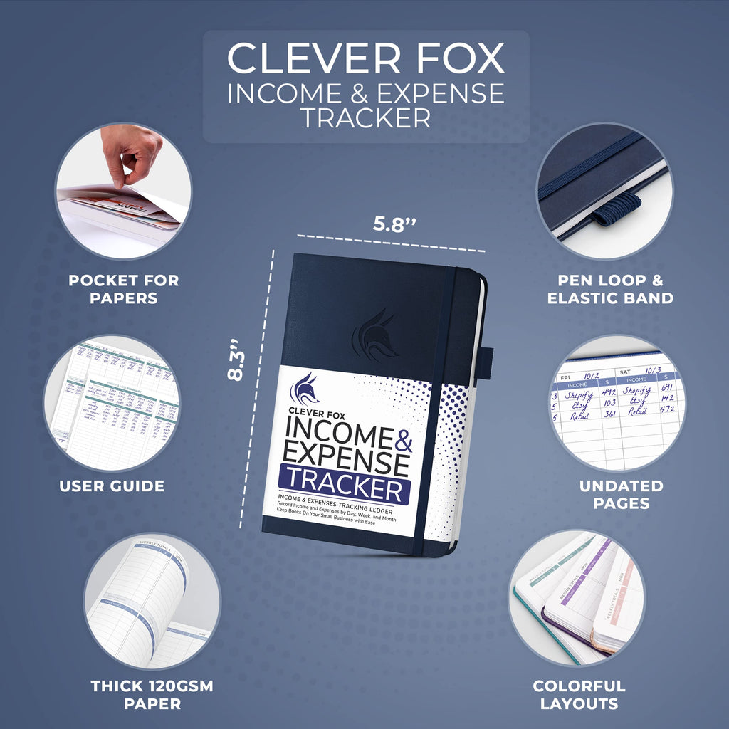 Clever Fox Income & Expense Tracker Large – Accounting & Bookkeeping Ledger Book for Small Business – 2-Year Record Notebook, A4 (Rose Gold)