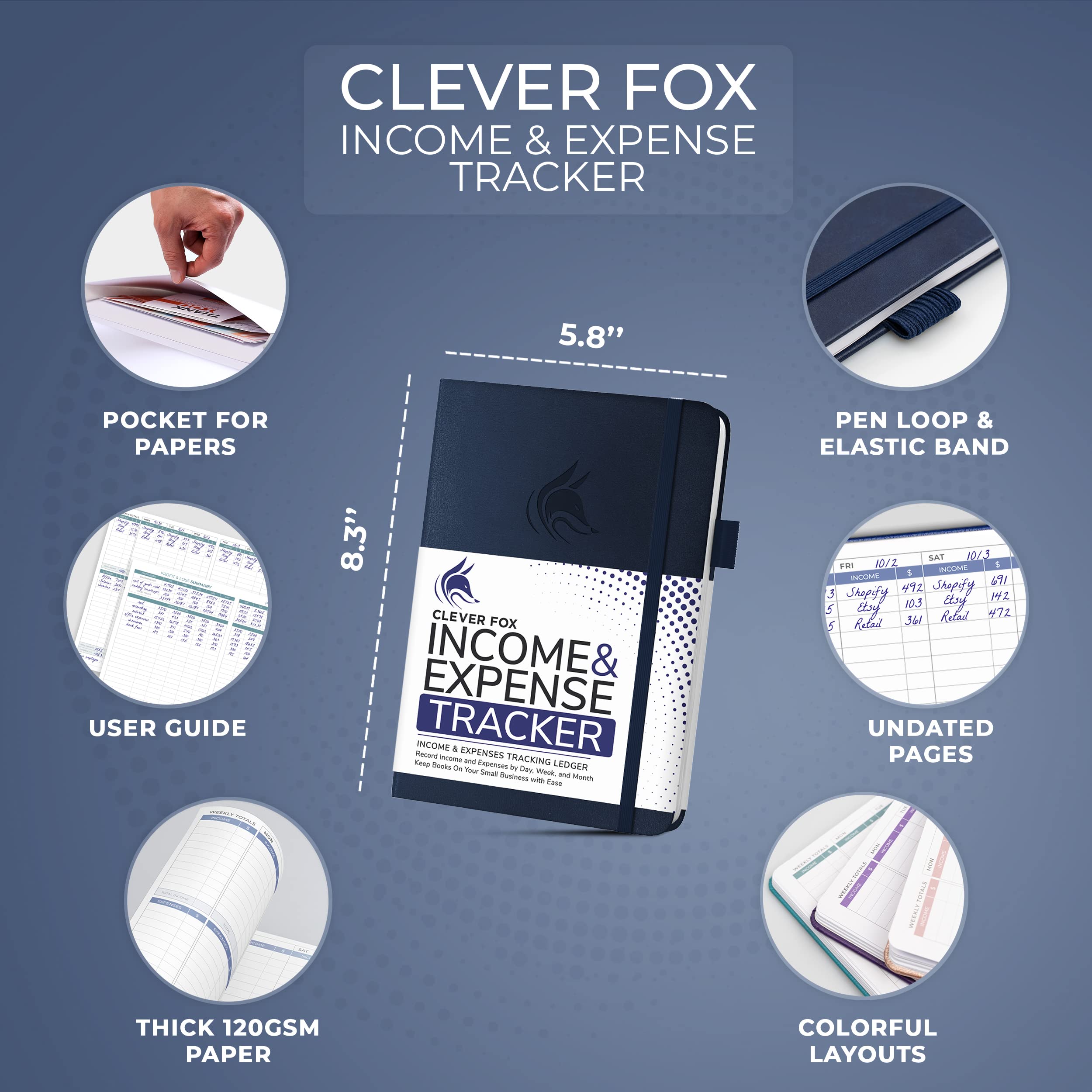 Clever Fox Income & Expense Tracker Large – Accounting & Bookkeeping Ledger Book for Small Business – 2-Year Record Notebook, A4 (Rose Gold)