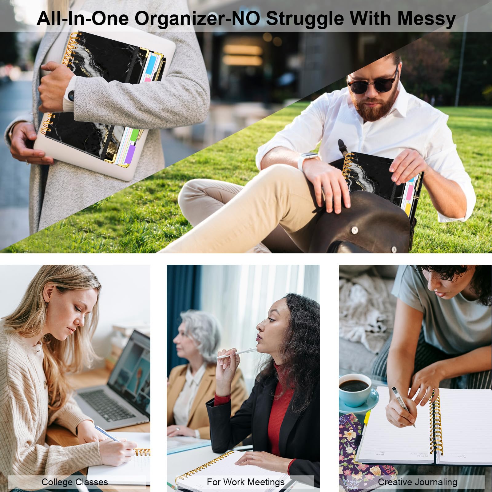 Spiral Journal Notebooks for Work, 300 Pages 5 Subject Notebook College Ruled with Dividers & Tabs, 8''x 10'' Large Notebook Journal for Women Students Note-Taking and Organizer