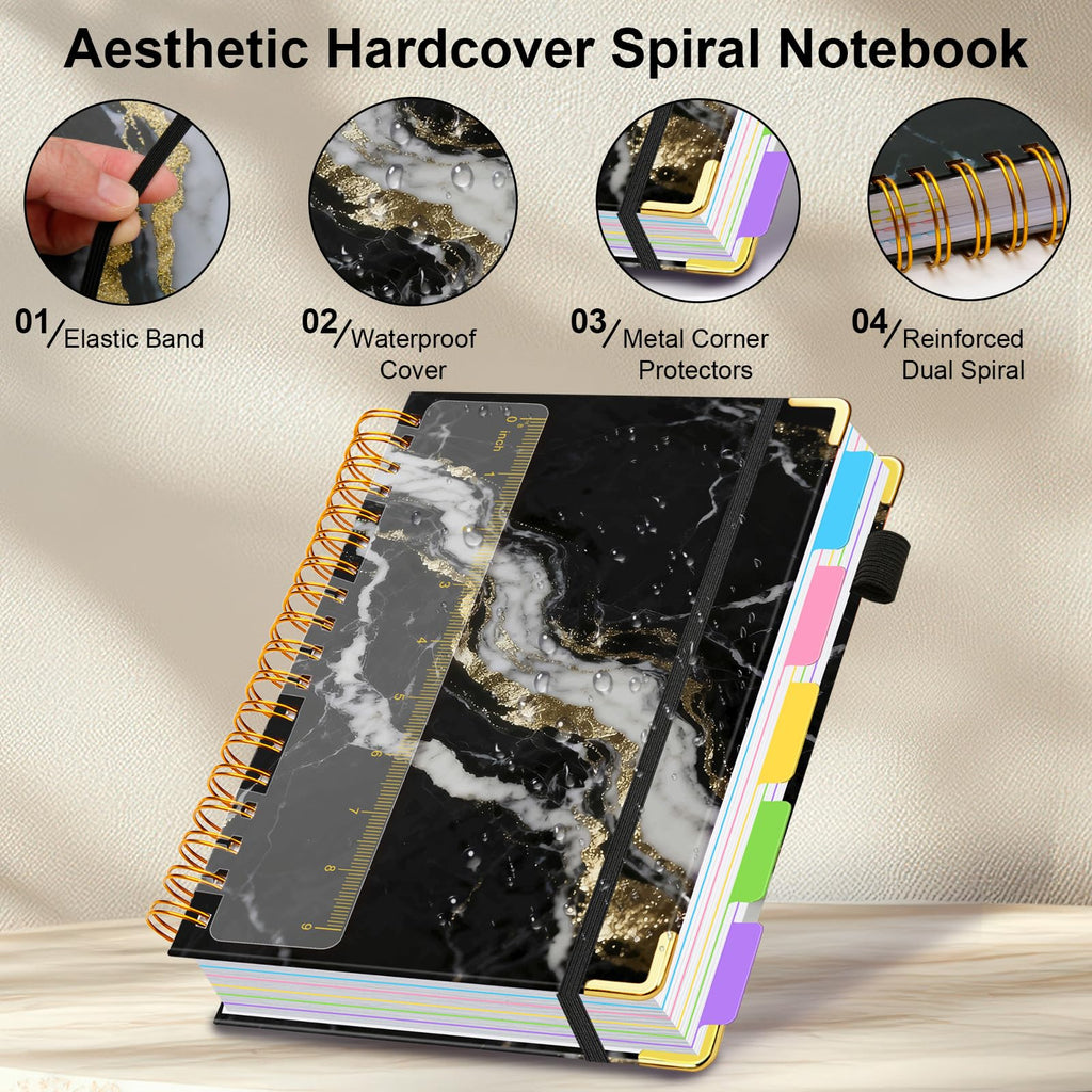 Spiral Journal Notebooks for Work, 300 Pages 5 Subject Notebook College Ruled with Dividers & Tabs, 8''x 10'' Large Notebook Journal for Women Students Note-Taking and Organizer