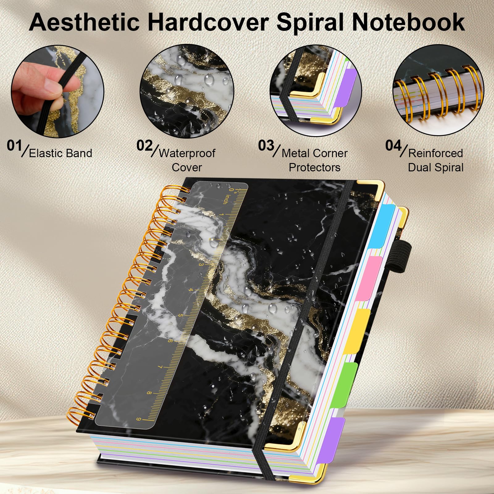 Spiral Journal Notebooks for Work, 300 Pages 5 Subject Notebook College Ruled with Dividers & Tabs, 8''x 10'' Large Notebook Journal for Women Students Note-Taking and Organizer