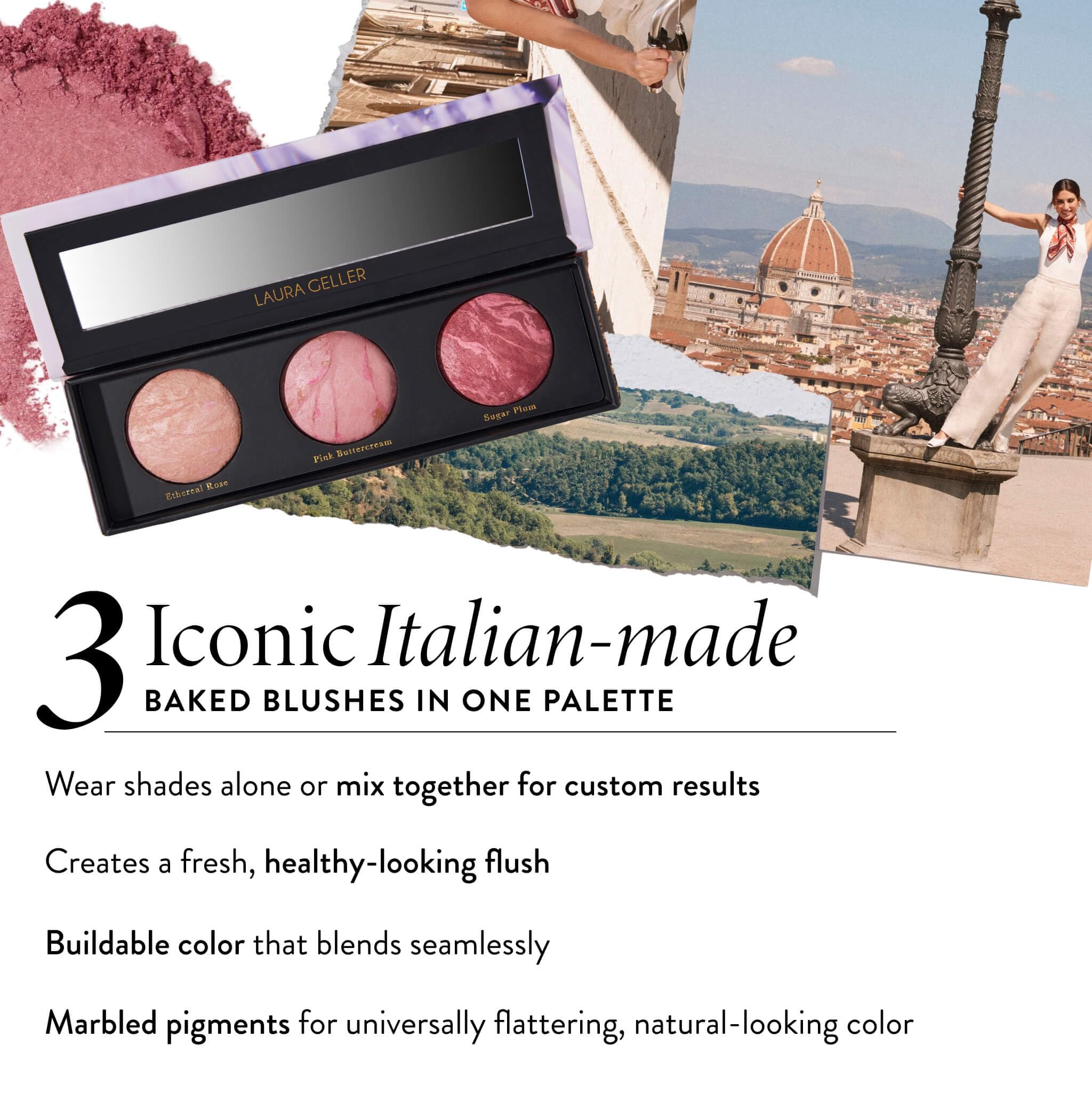 LAURA GELLER NEW YORK Geller's Greatest Lift-n-Glow Baked Trio Palette - Highlighter, Blush, Bronzer - All Skin Tones