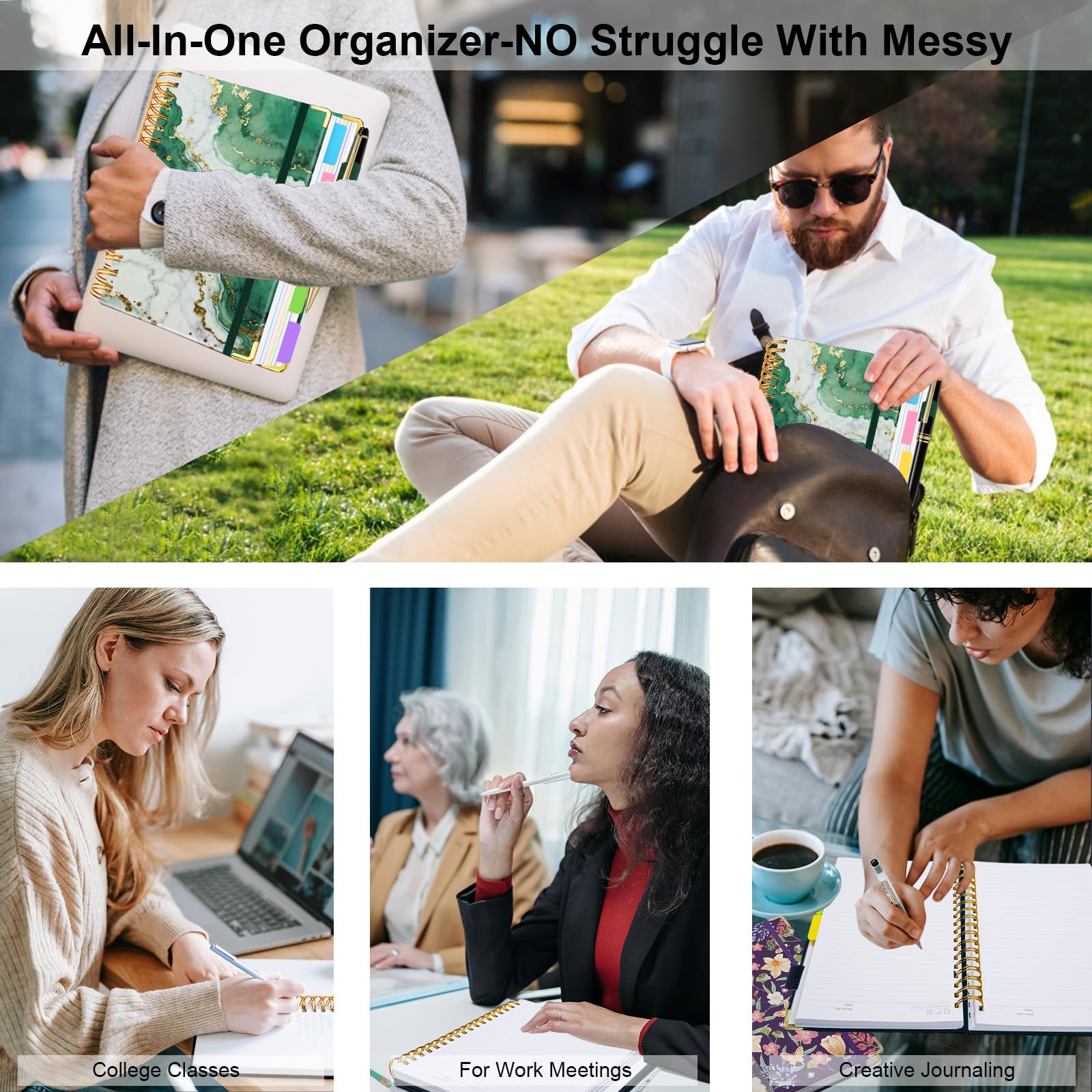 Spiral Journal Notebooks for Work, 300 Pages 5 Subject Notebook College Ruled with Dividers & Tabs, 8''x 10'' Large Notebook Journal for Women Students Note-Taking and Organizer