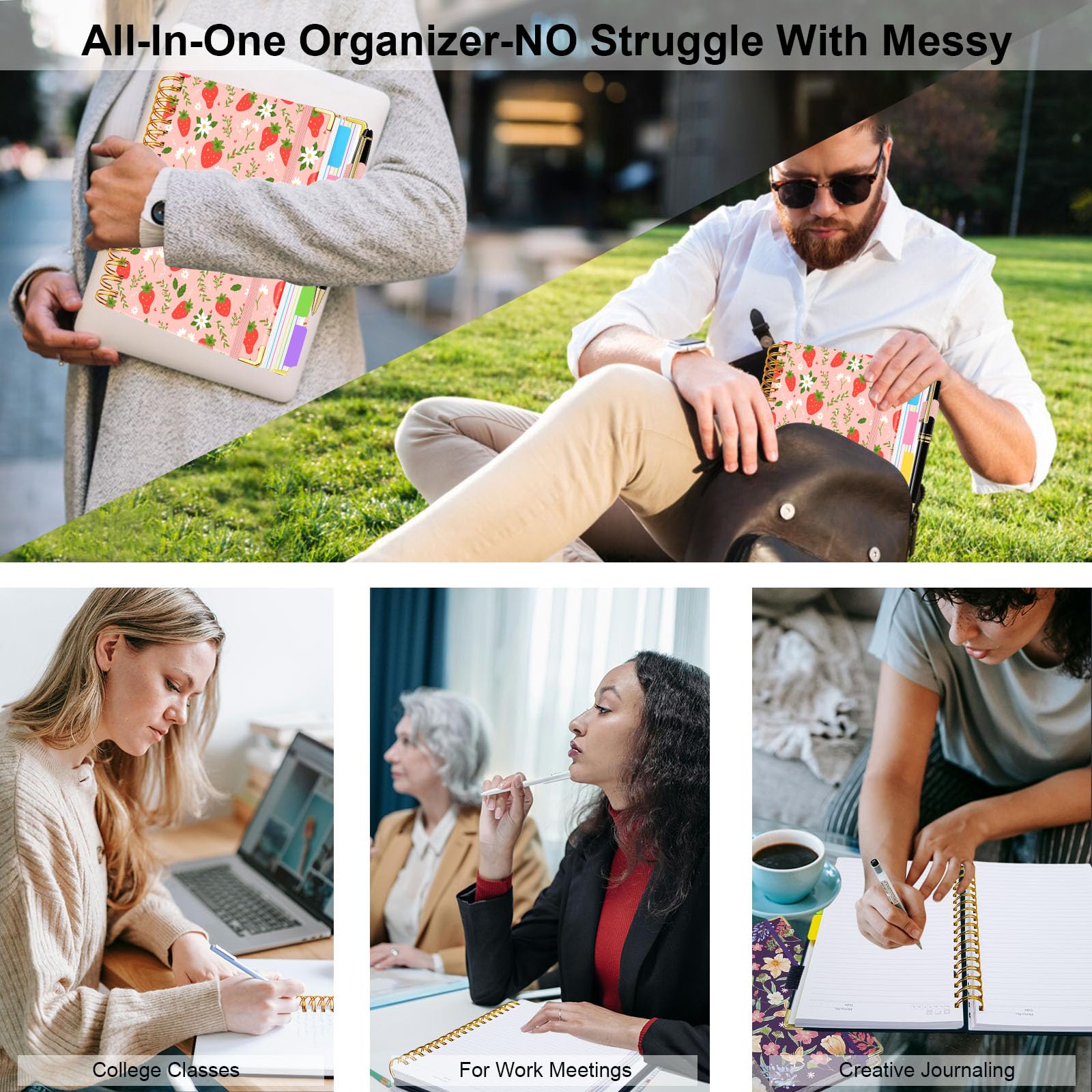 Spiral Journal Notebooks for Work, 300 Pages 5 Subject Notebook College Ruled with Dividers & Tabs, 8''x 10'' Large Notebook Journal for Women Students Note-Taking and Organizer